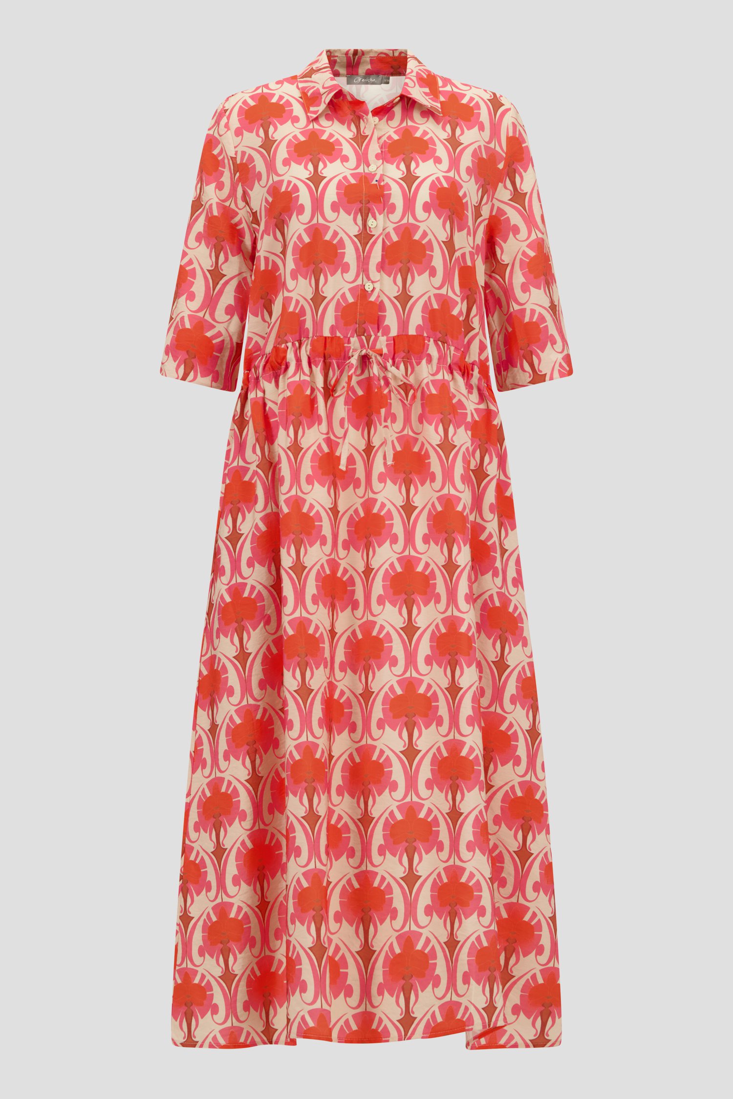 Lang beige kleedje met oranje-roze print van Geisha voor Dames