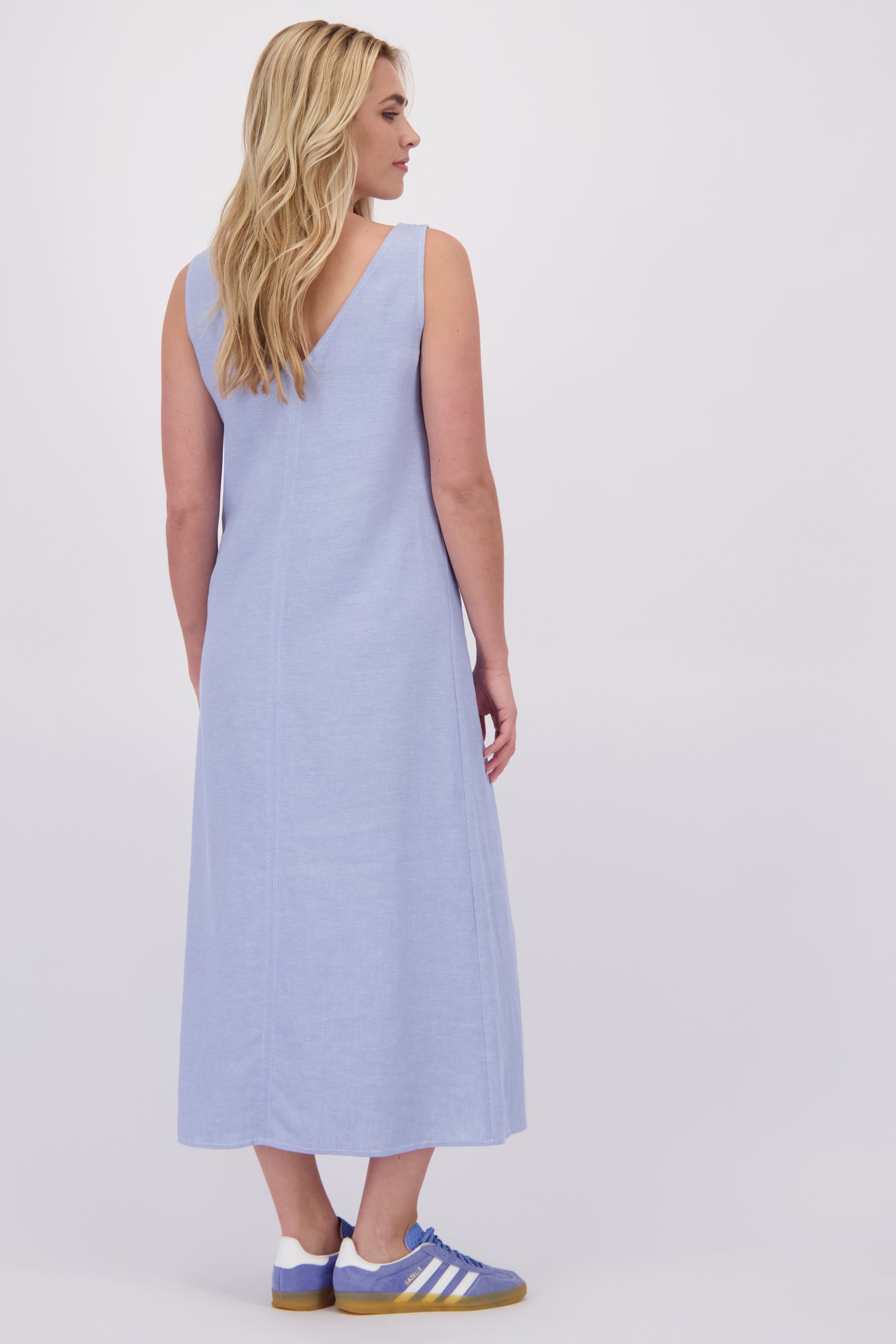 Achterkant van Lang blauw linnen kleedje  door Libelle voor Dames