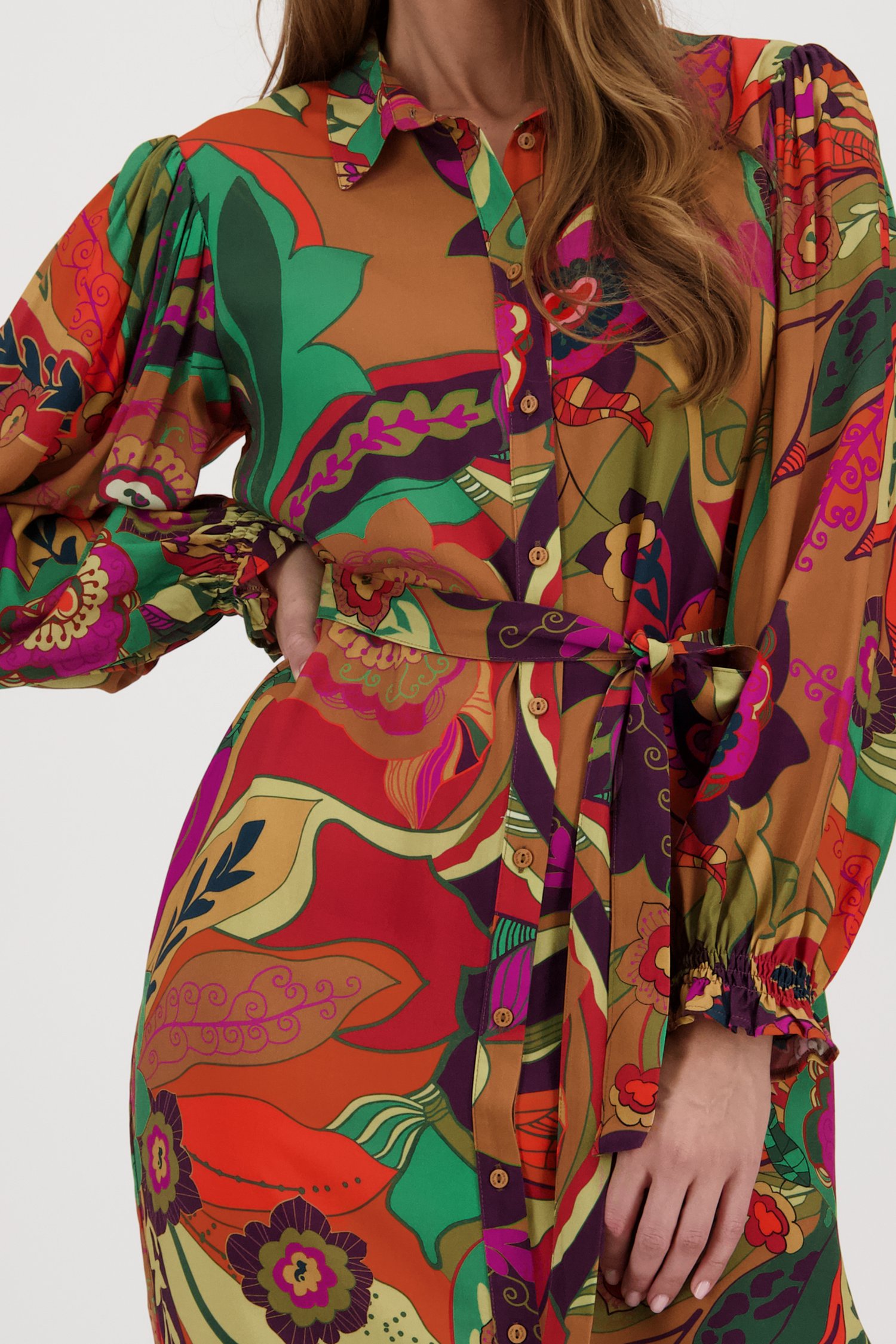 Lang camel kleedje met kleurrijke print van Geisha voor Dames