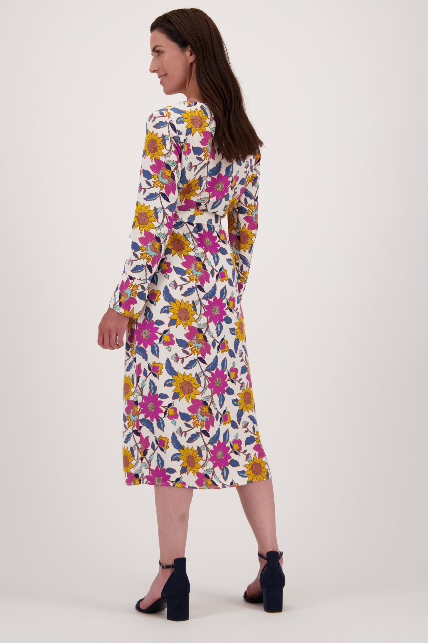 Lang ecru kleedje met bloemenprint van Claude Arielle voor Dames