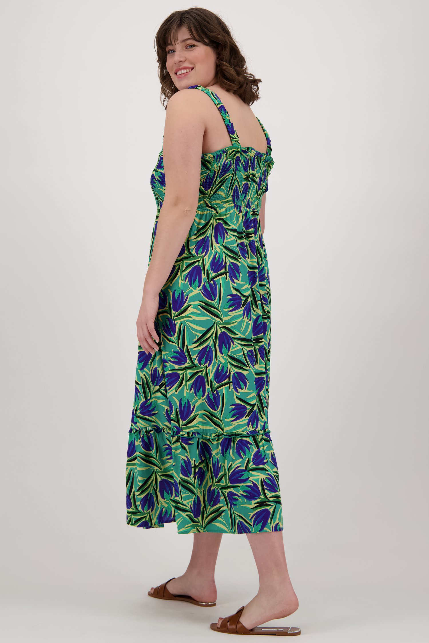 Lang kleedje met blauw-groene bloemenprint van Only Carmakoma voor Dames