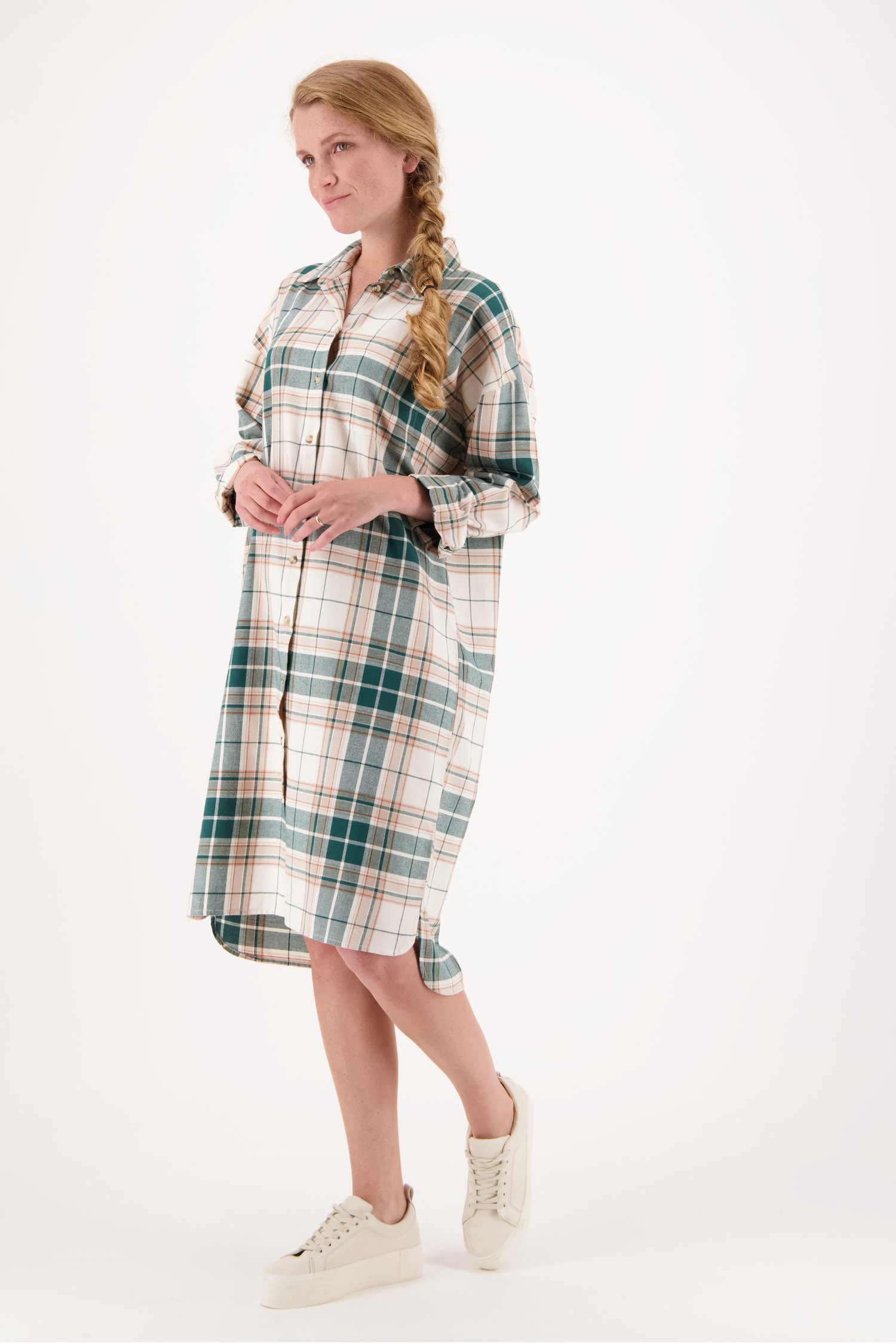 Interactie overschot schuur Lange geruite jurk in beige en groen van Liberty Island homewear | 6798181  | e5