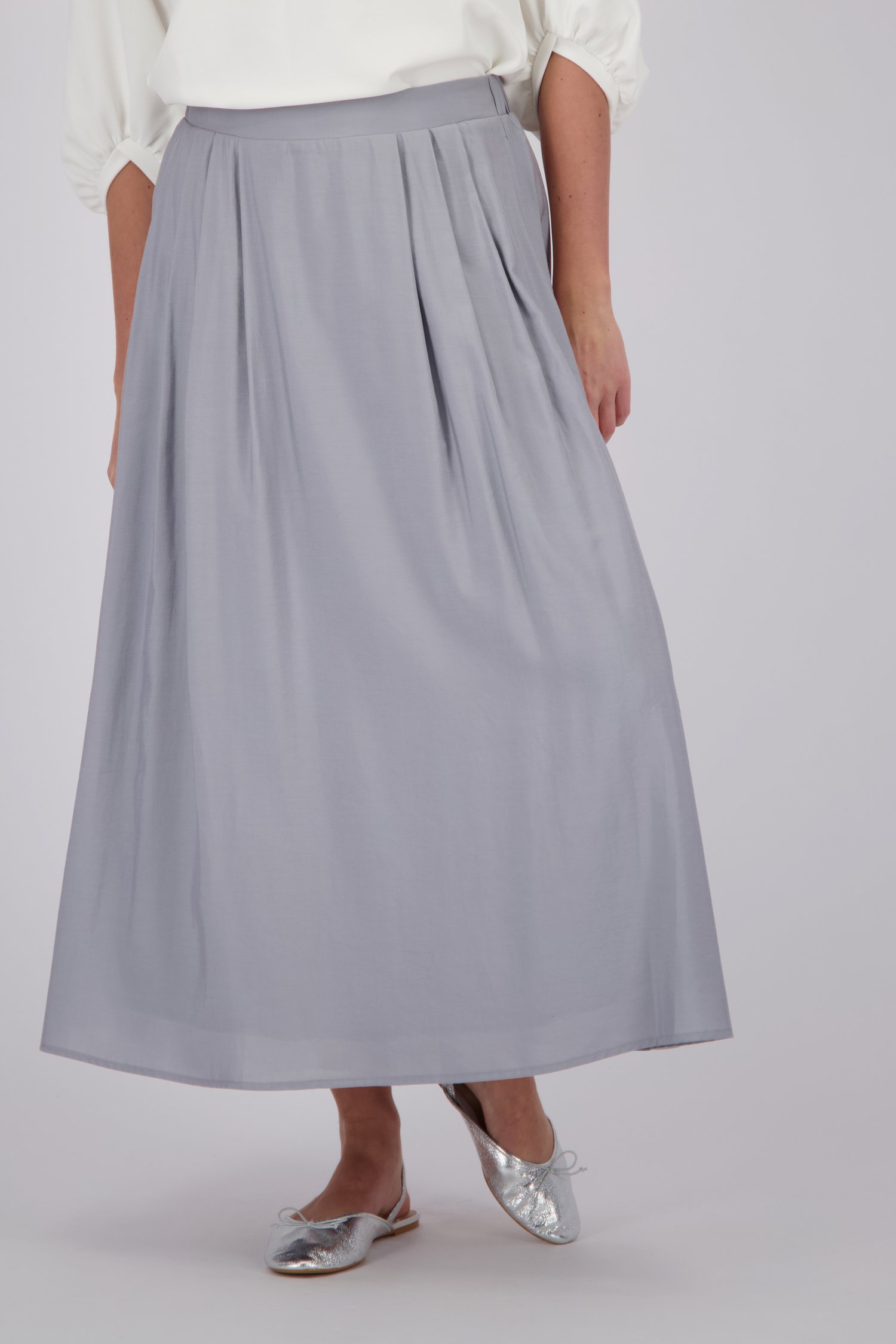 Lange grijze rok met elastische tailleband van More & More | 7221143 ...