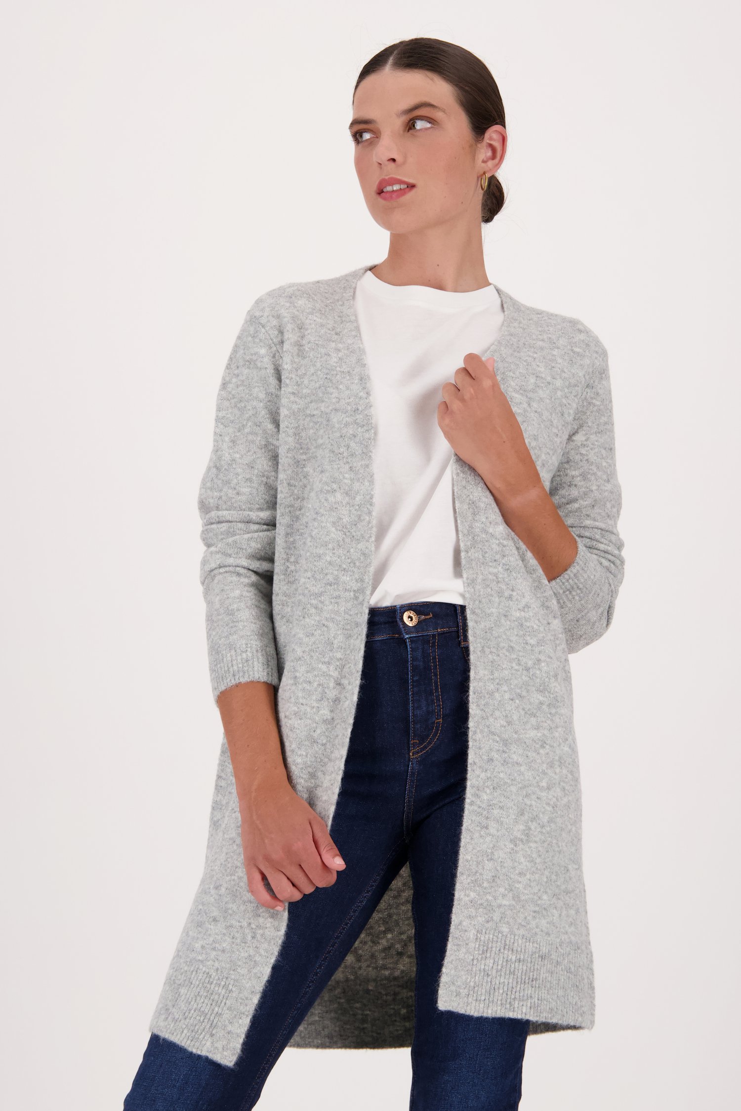 Lange lichtgrijze cardigan  van Liberty Island voor Dames