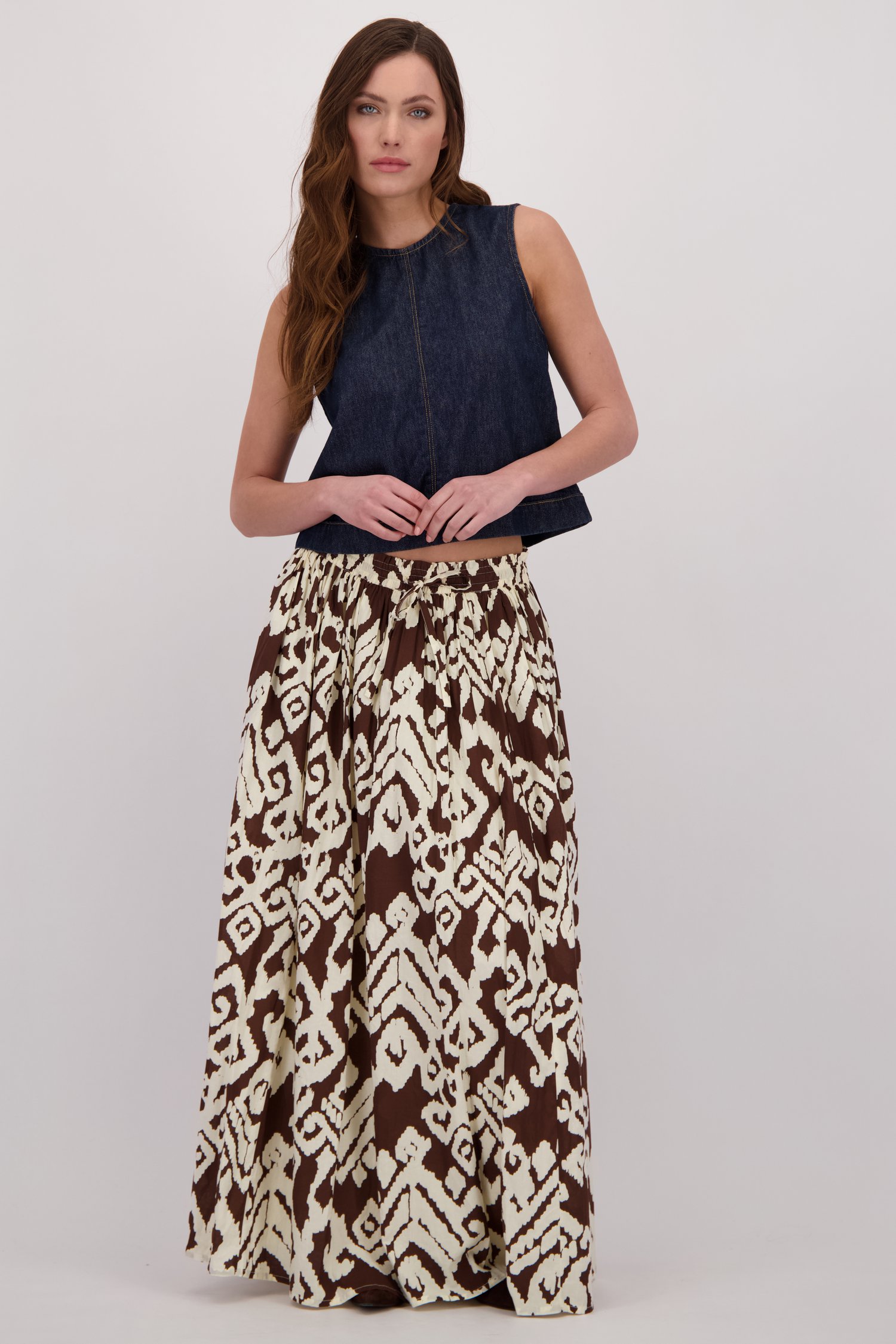 Lange rok met beige-bruine print| 7983807 | LZ1 grote maten| e5