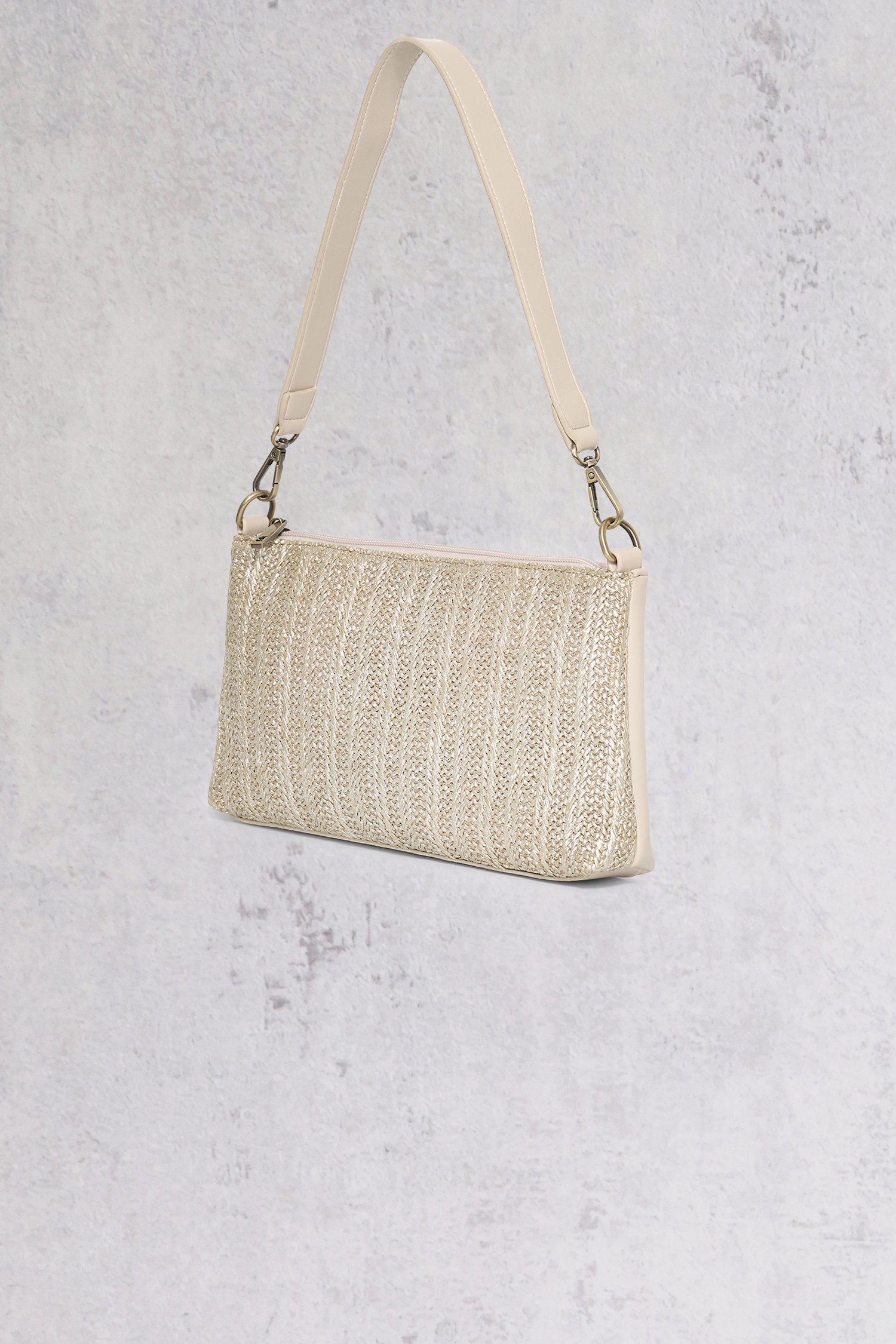 Lichtbeige handtas met gouden gevlochten afwerking van Bulaggi voor Dames