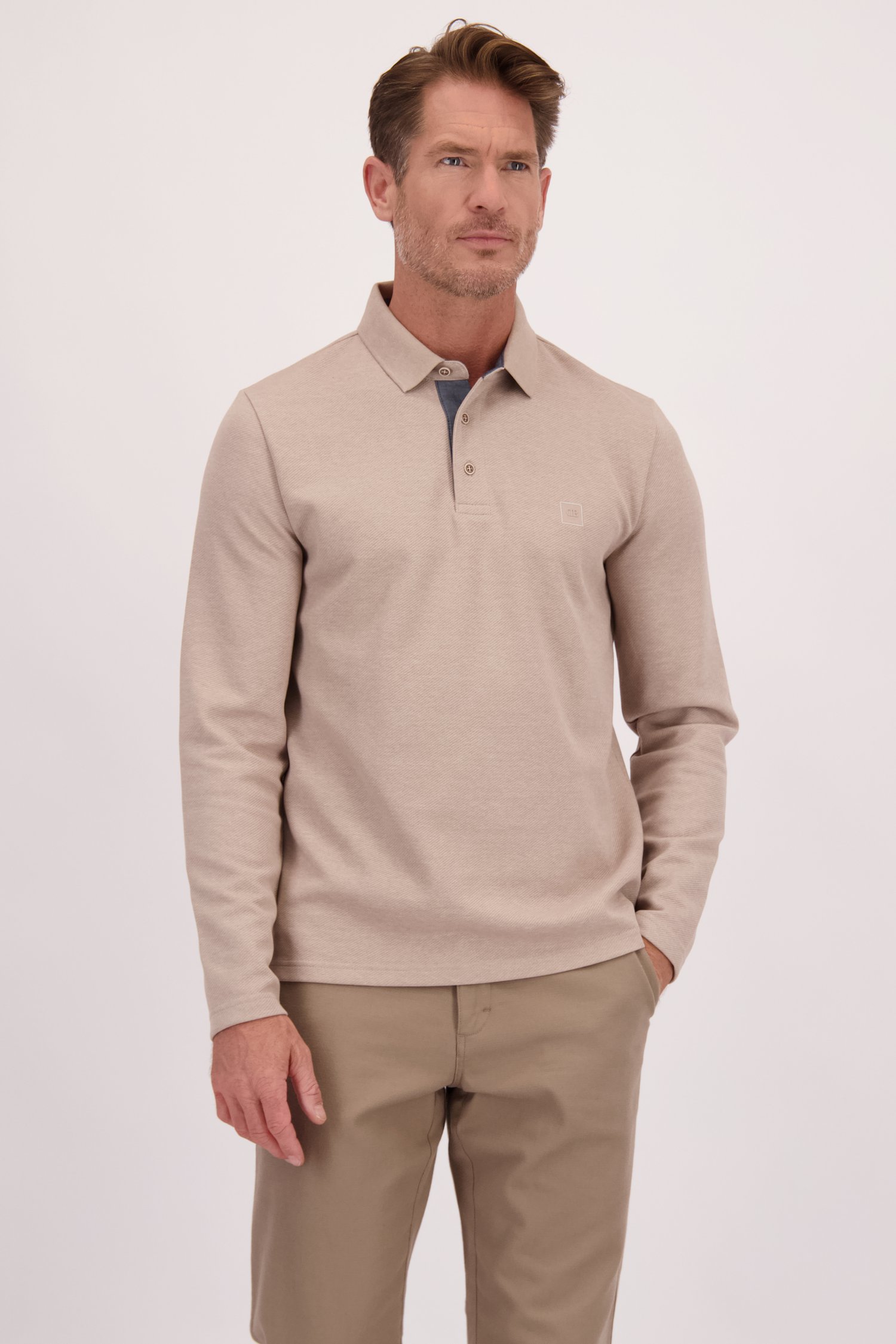 Voorkant van Lichtbeige polo met lange mouwen door Dansaert Blue voor Heren