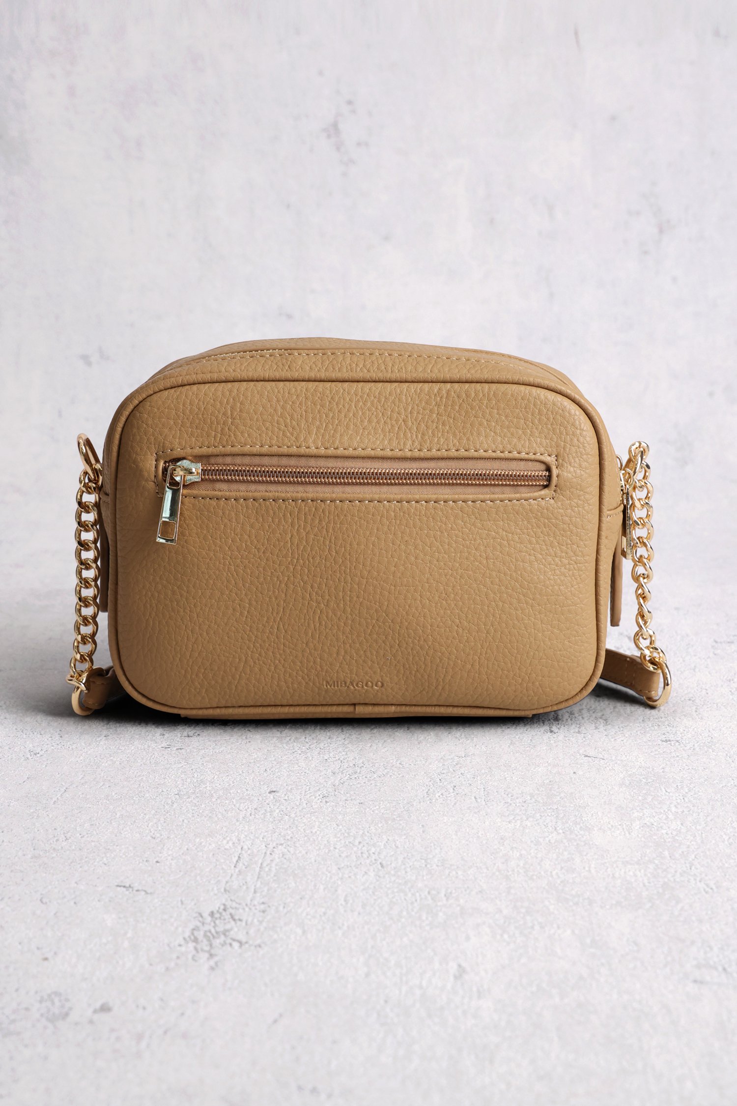 Achterkant van Lichtbeige schoudertas met doorgestikte structuur door Modeno voor Dames