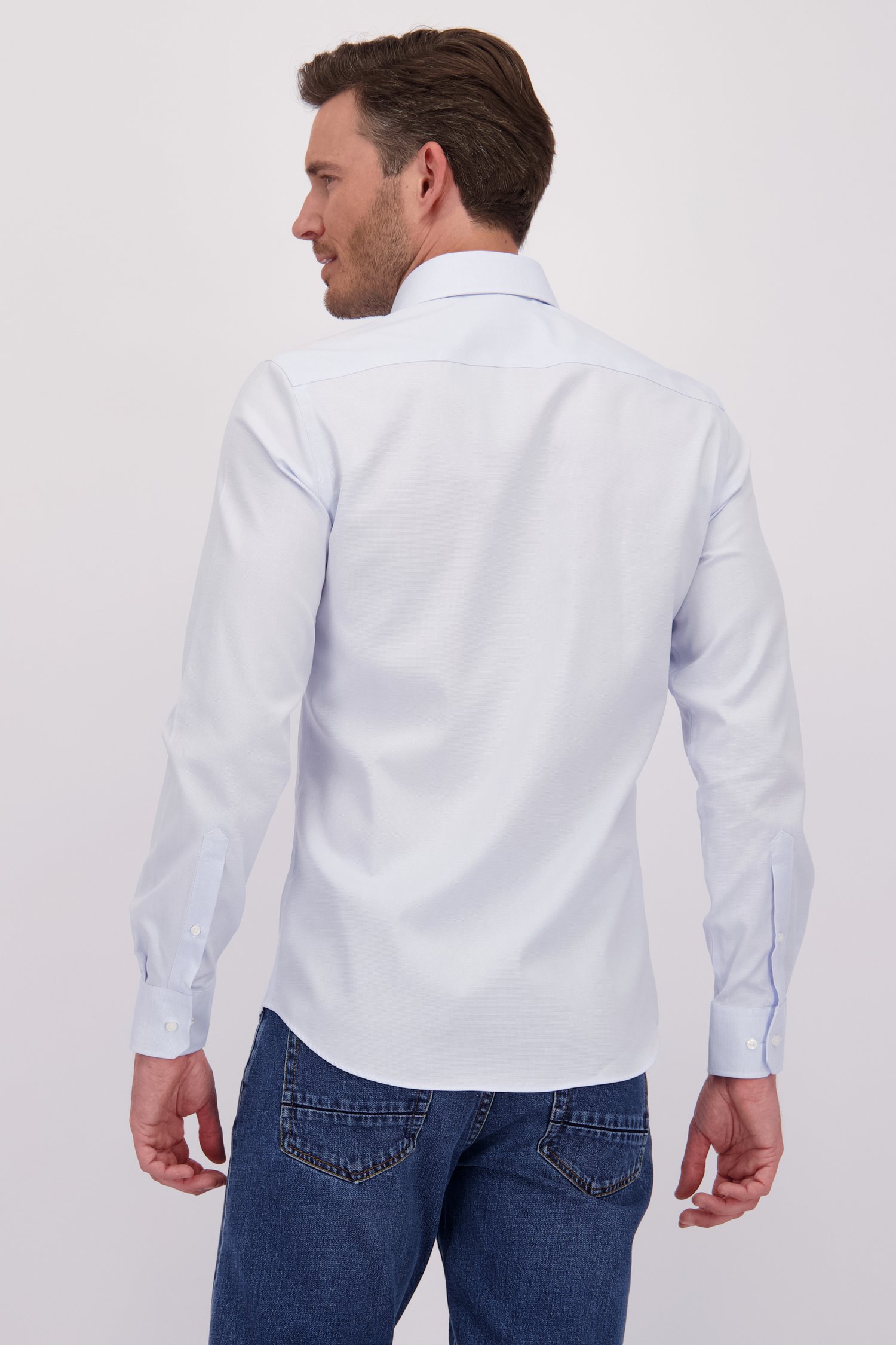 Achterkant van Lichtblauw gemêleerd hemd - Slim fit door Michaelis voor Heren