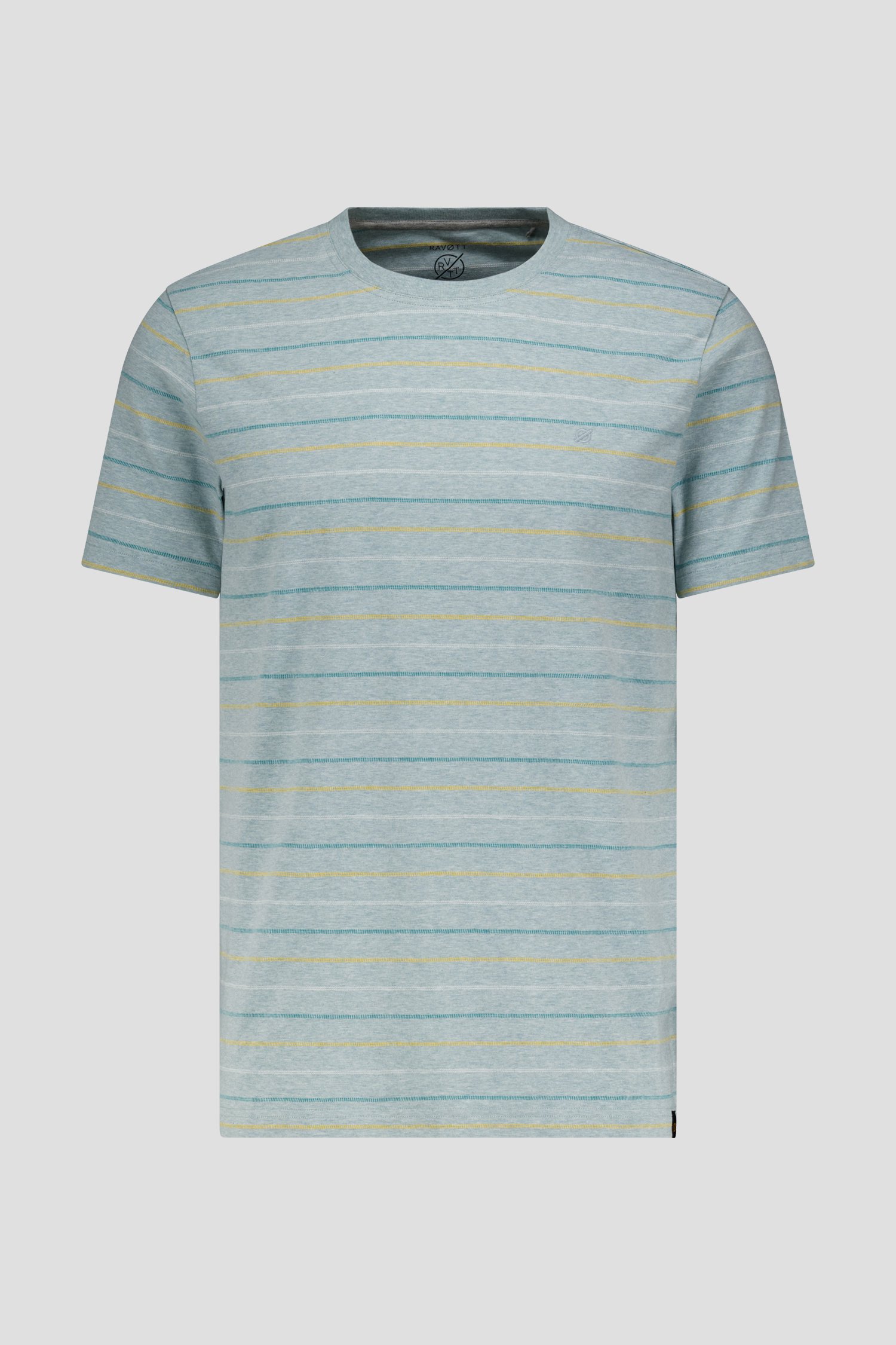 Lichtblauw gemêleerd T-shirt met gestreept motief van Ravøtt voor Heren