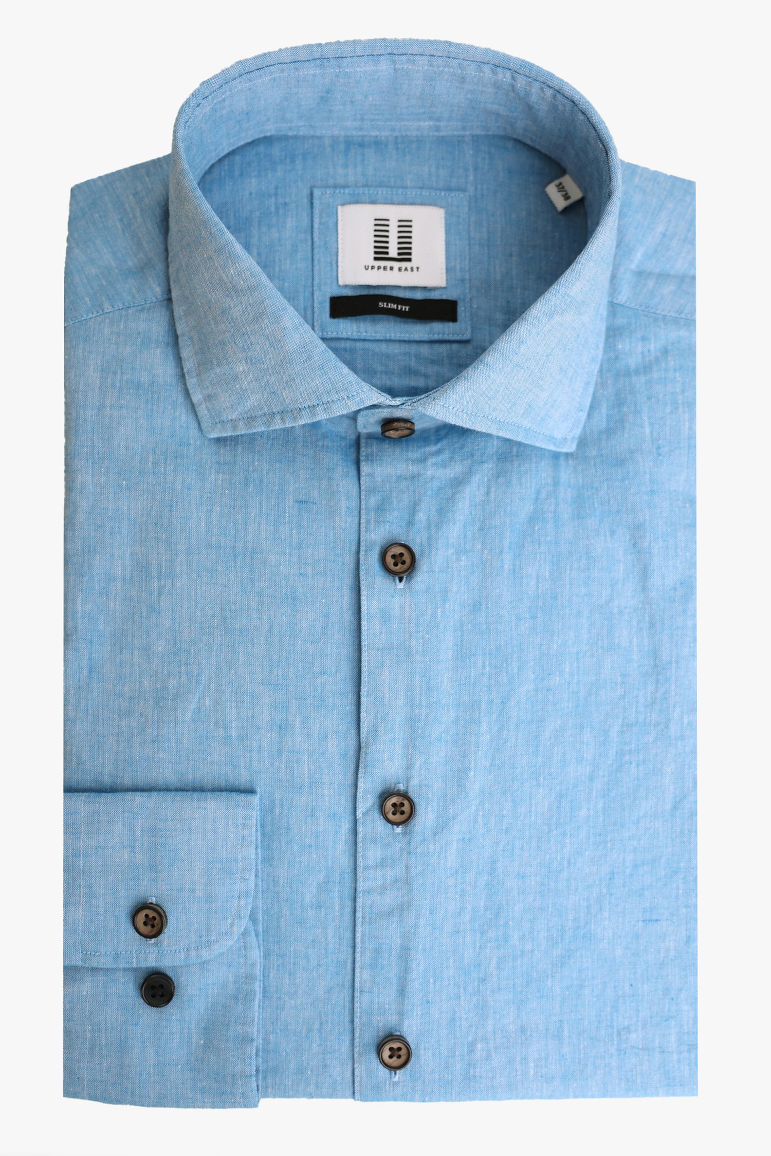 Lichtblauw hemd in linnen en katoen - slim fit van Upper East voor Heren