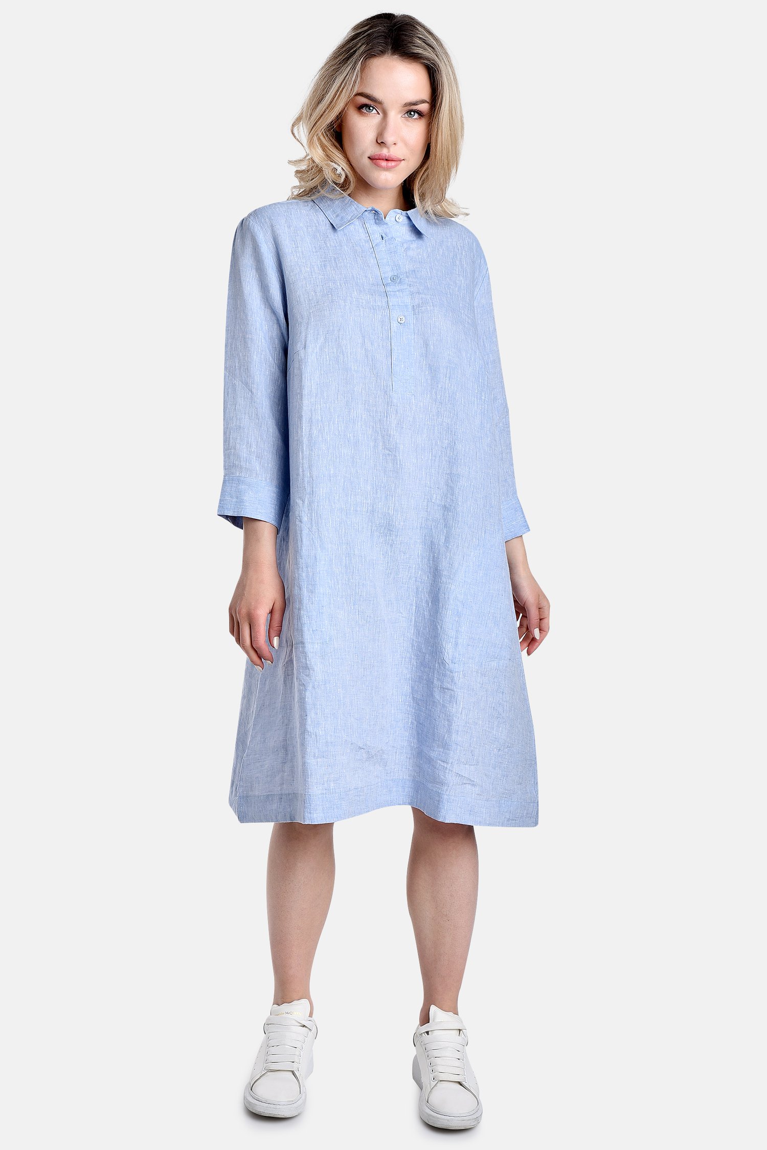Lichtblauw linnen kleed van Bicalla voor Dames