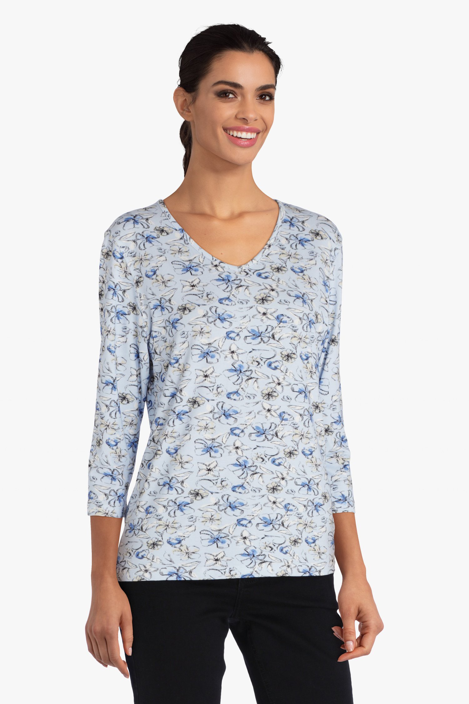 Lichtblauw T-shirt met bloemenprint van Bicalla voor Dames