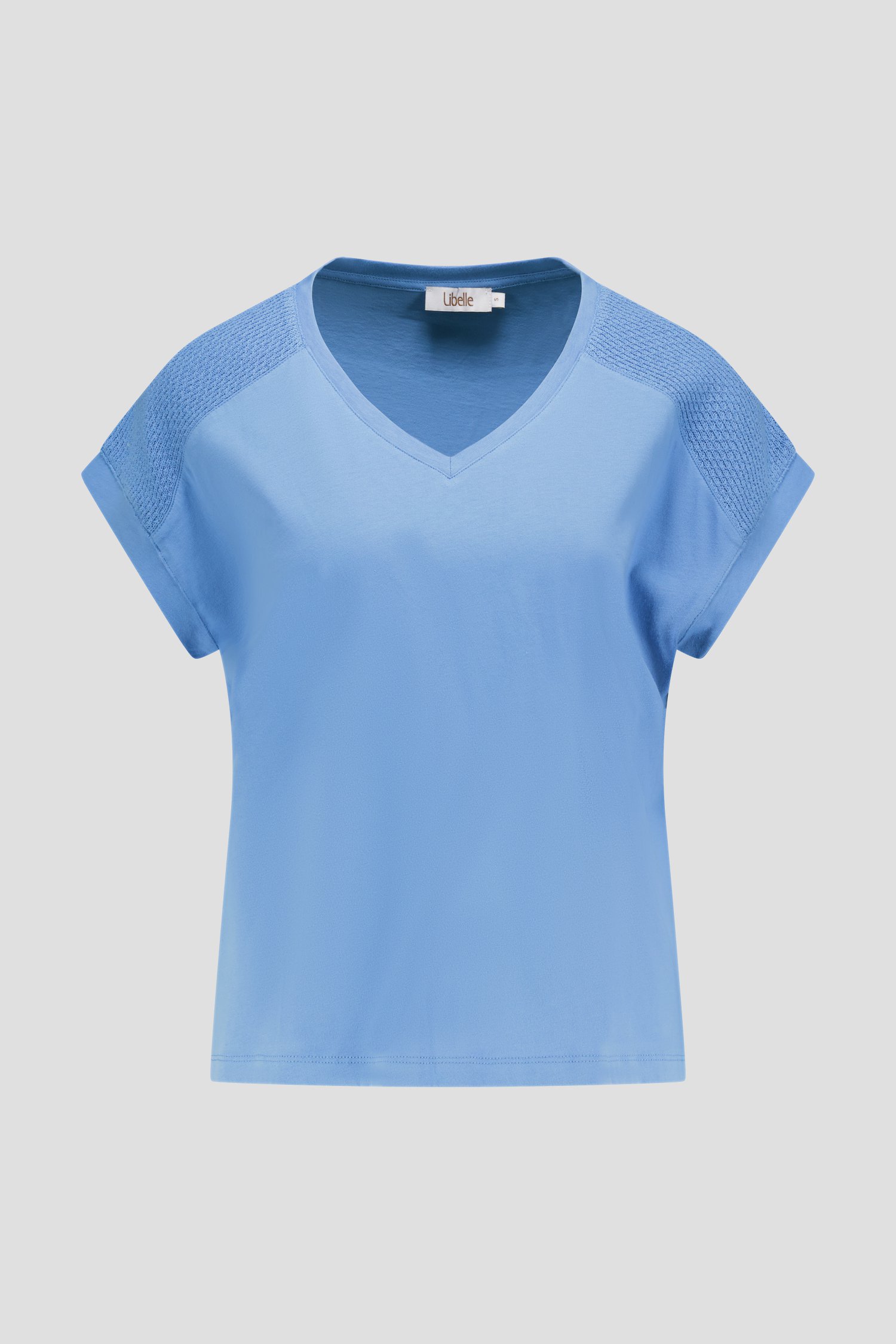 Lichtblauw T-shirt met gebreid schouderdetail van Libelle voor Dames