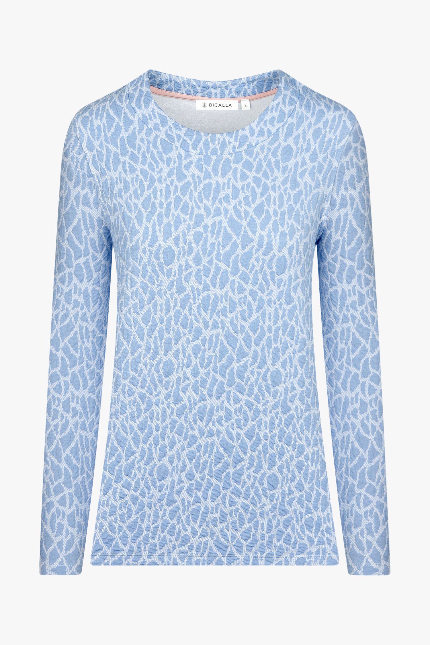 Lichtblauw T-shirt met print in structuurstof van Bicalla voor Dames