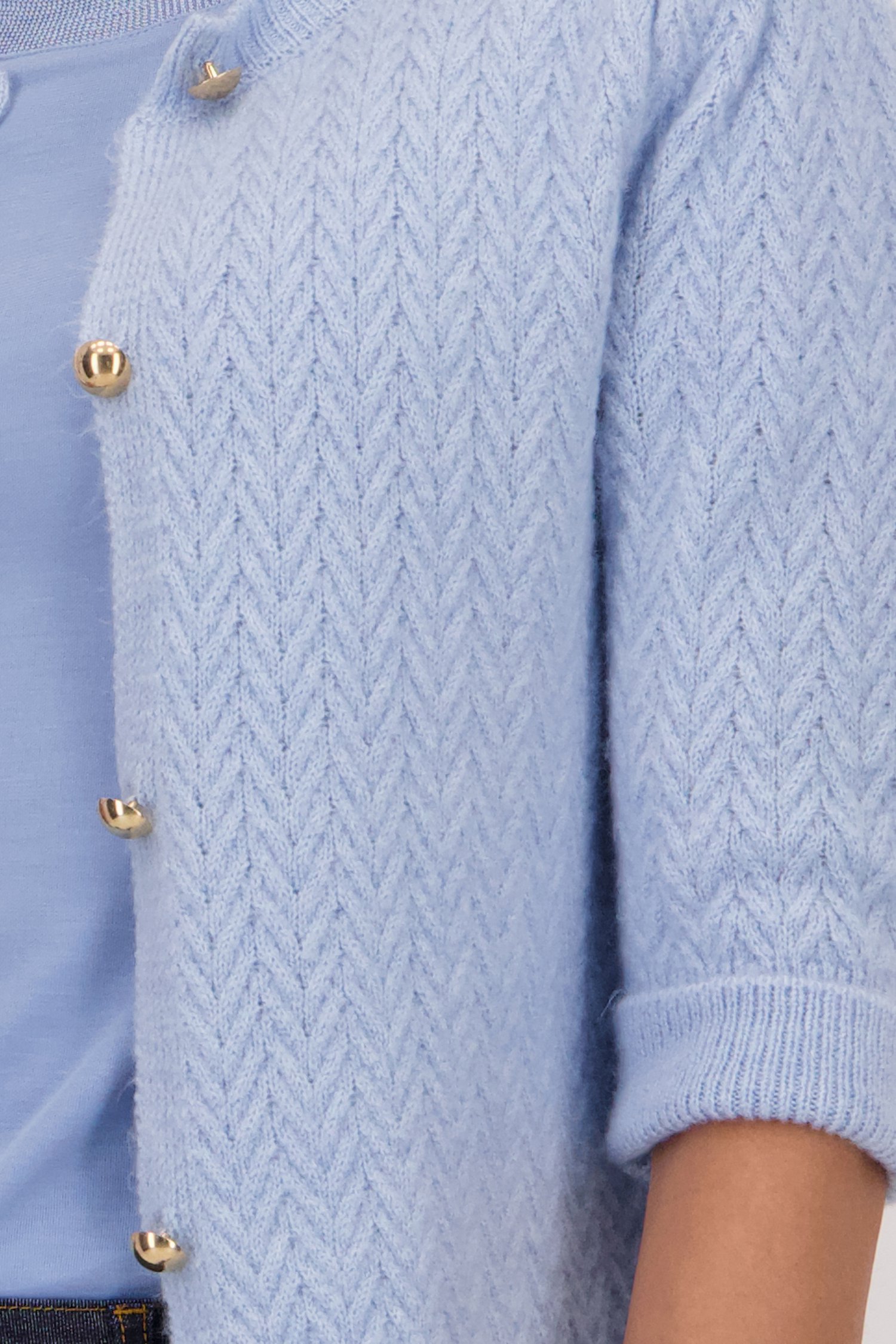 Lichtblauwe cardigan met halflange mouwen van More & More voor Dames