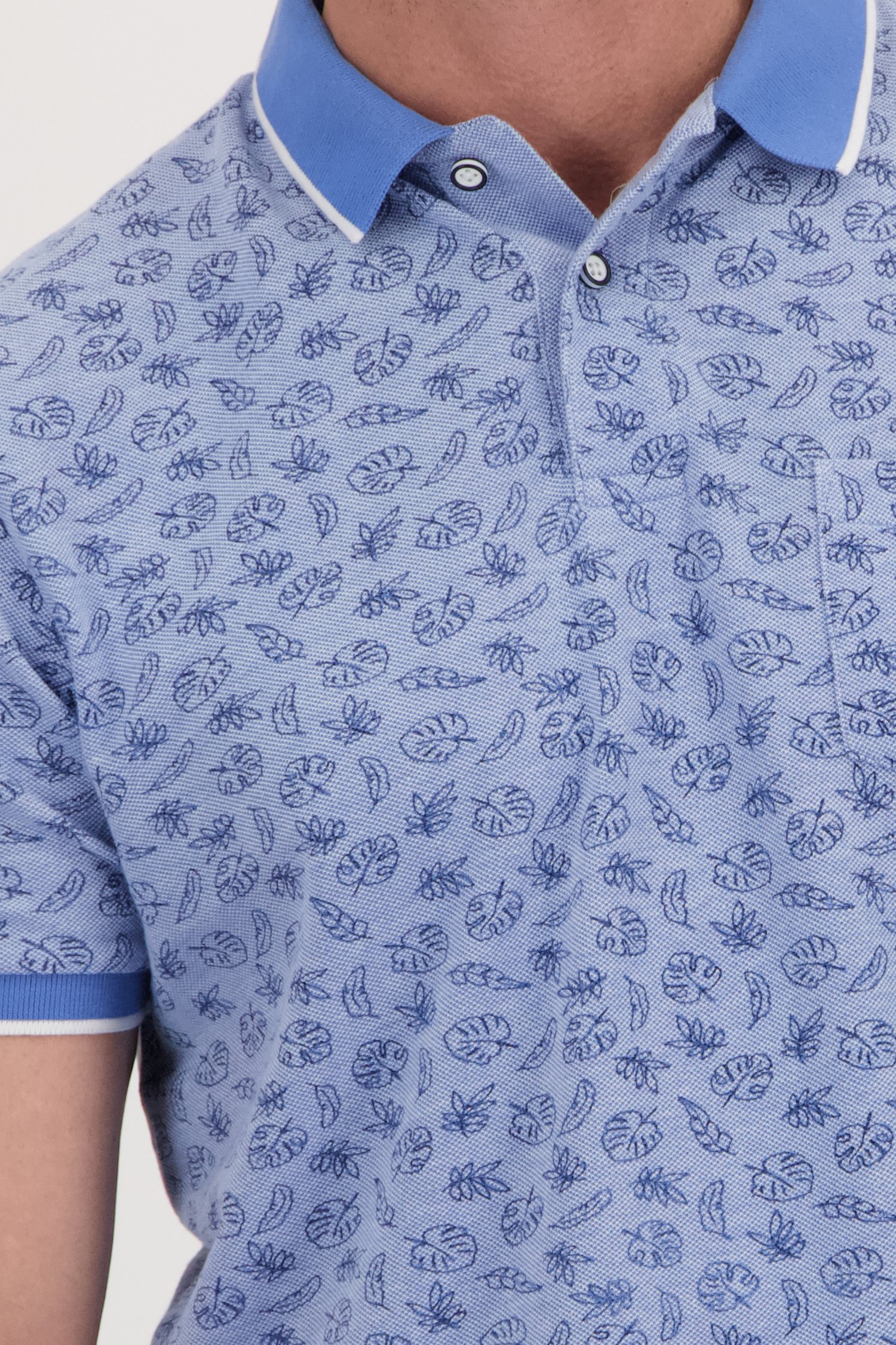 Lichtblauwe polo met bladerprint  van Dansaert Blue voor Heren