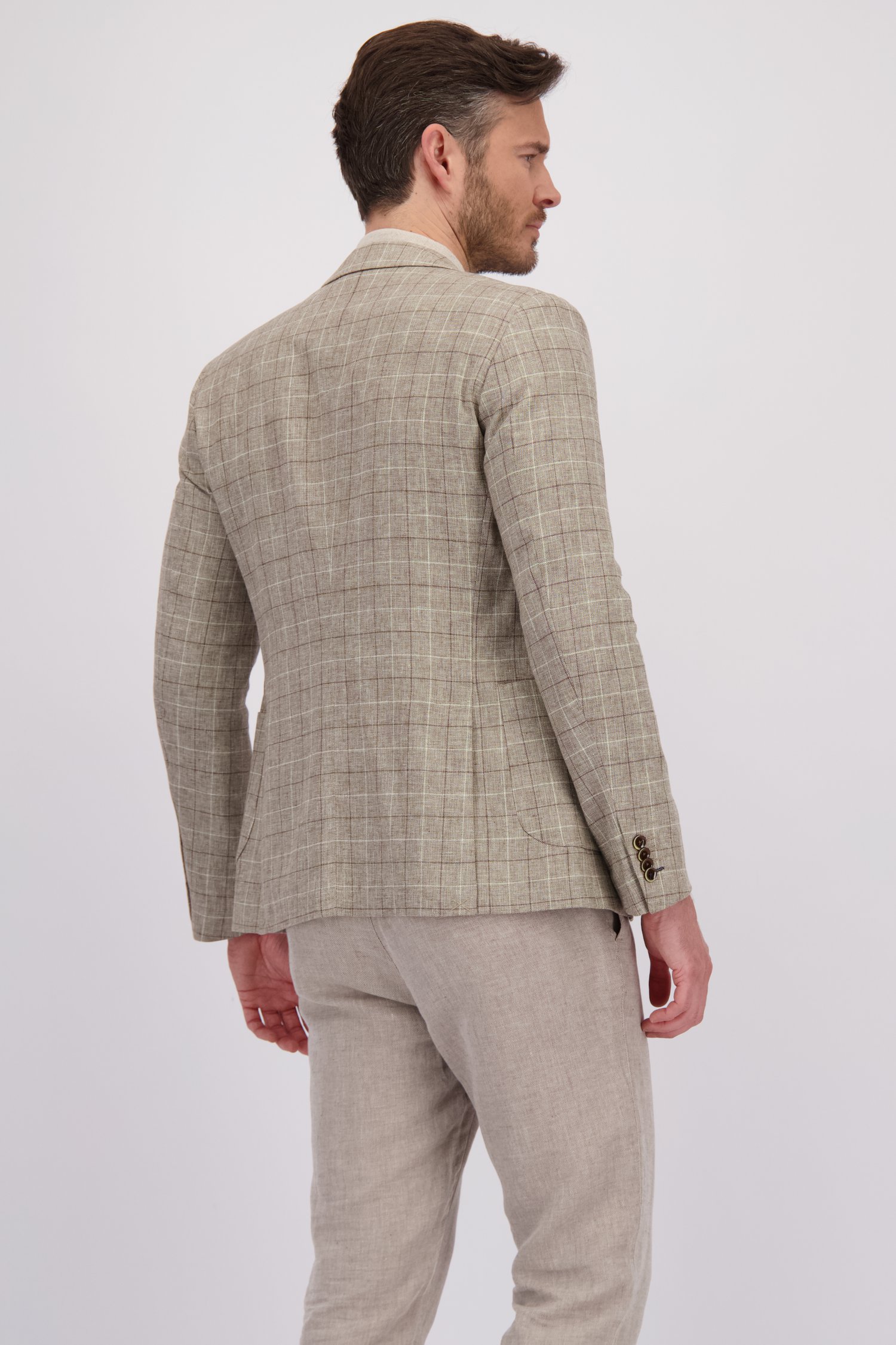 Achterkant van Lichtbruine geruite linnen blazer door Upper East voor Heren