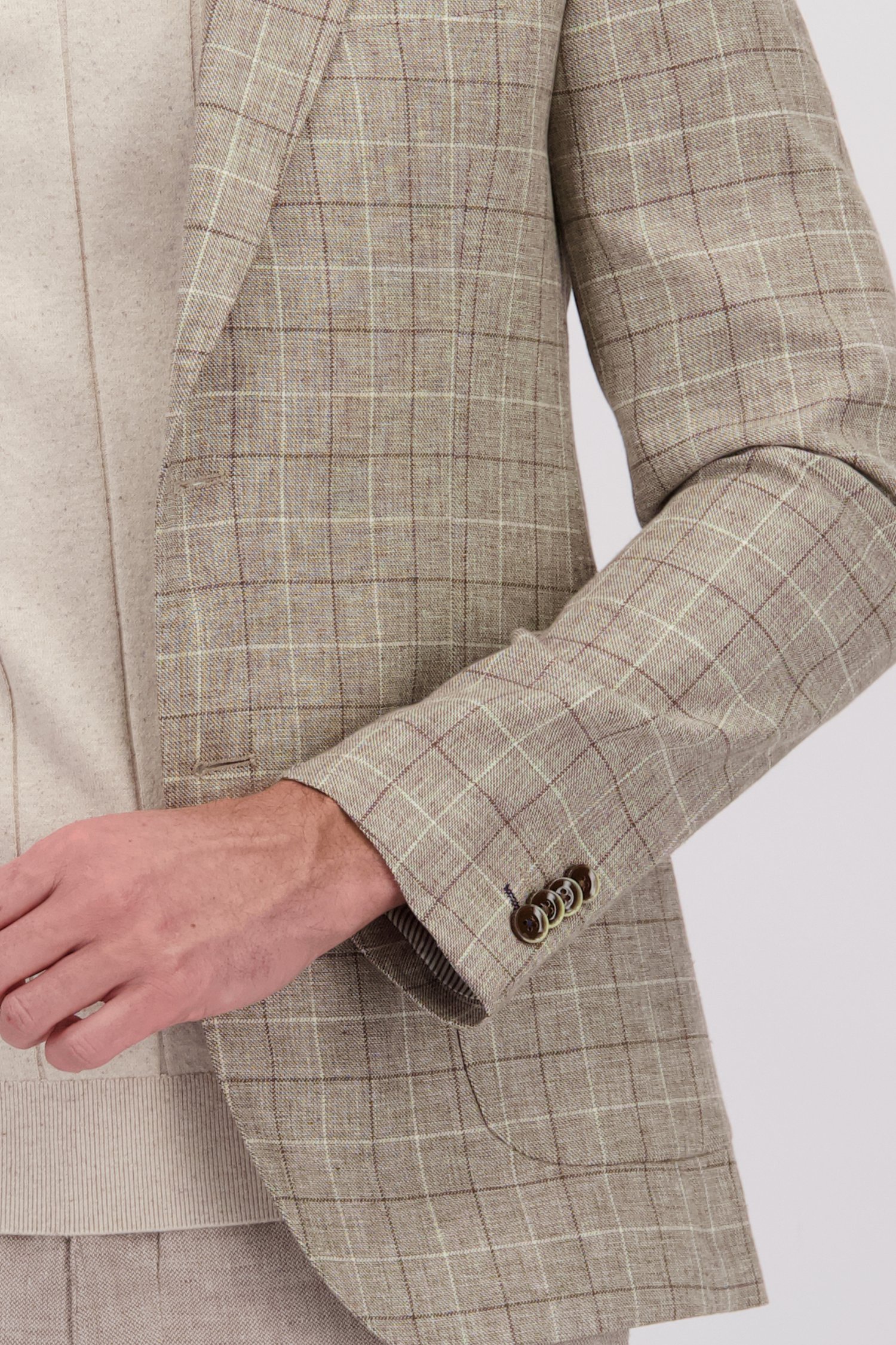 Detail van Lichtbruine geruite linnen blazer door Upper East voor Heren