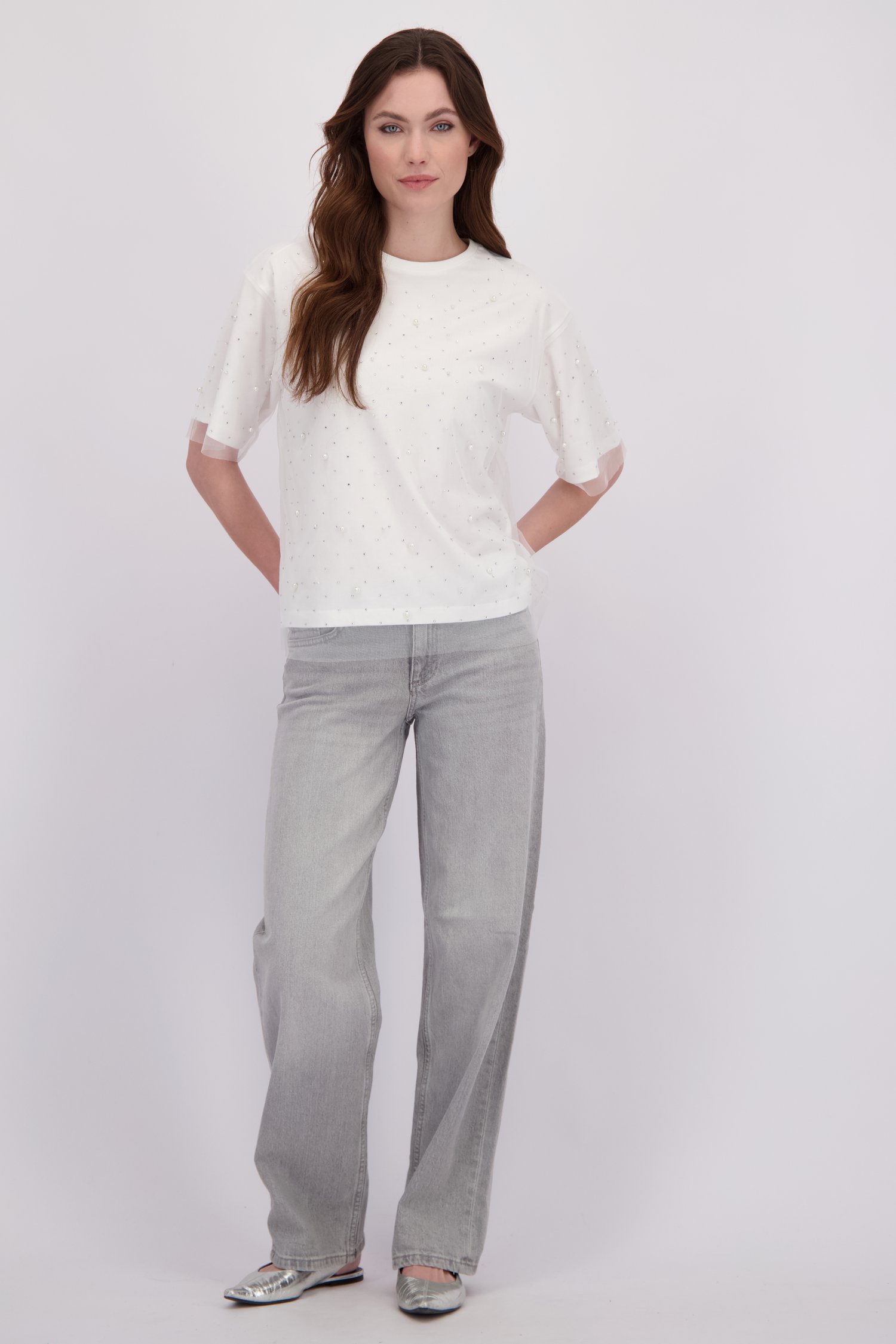 Voorkant van Lichtgrijze low waist jeans – Straight fit door JDY voor Dames