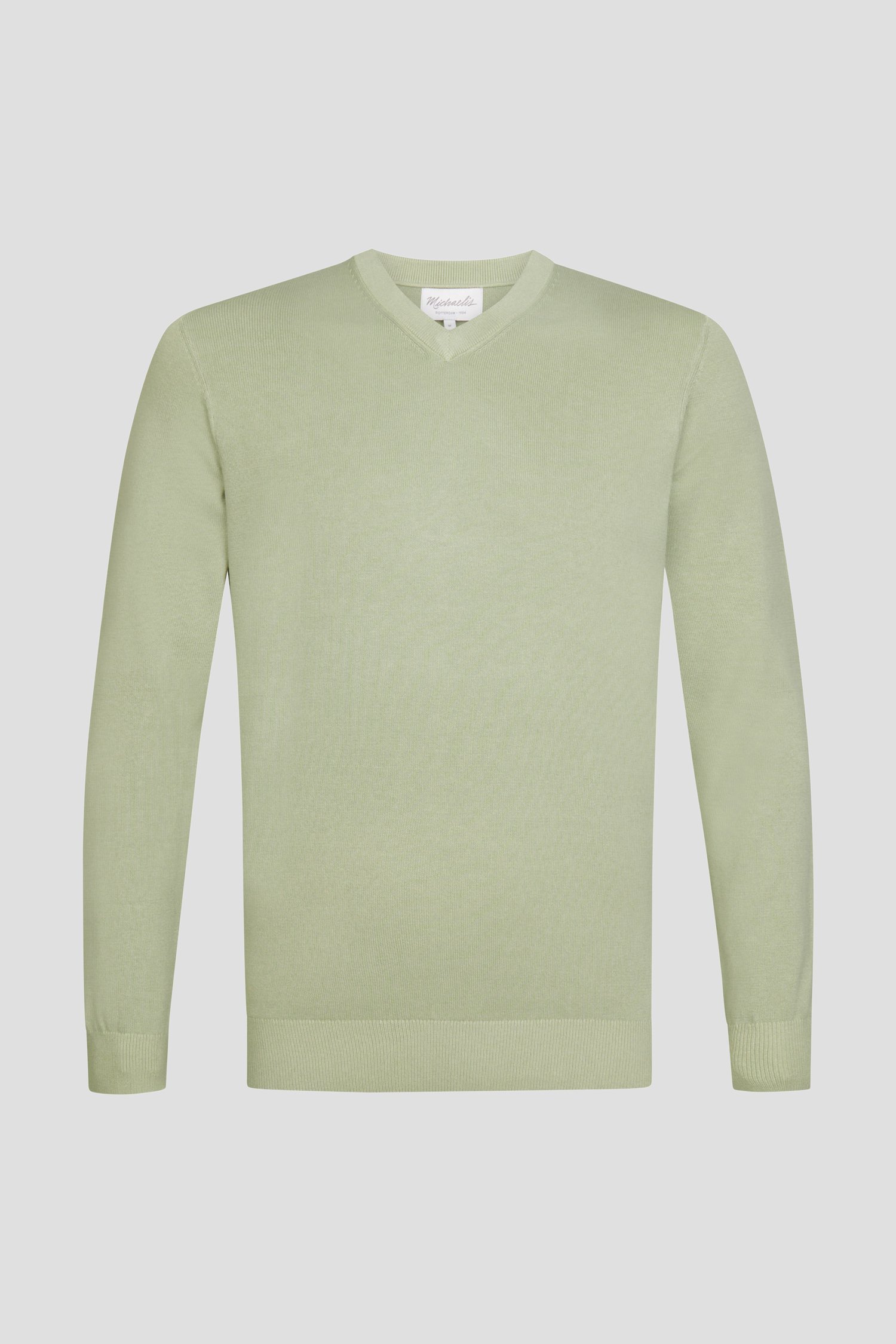 Productfoto 1 van Lichtgroene gebreide trui met V-hals door Michaelis voor Heren