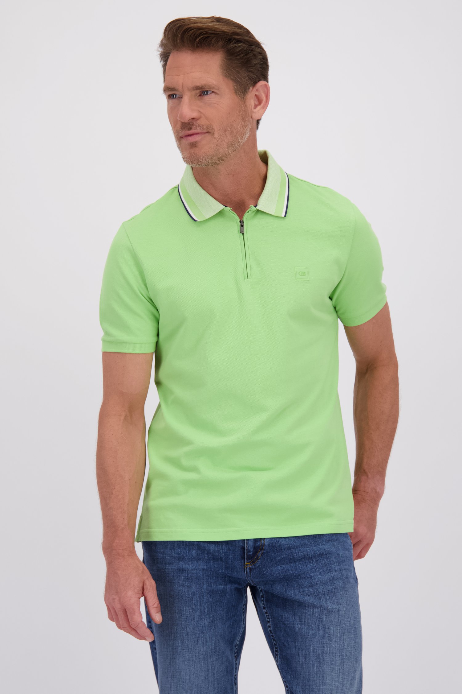 Voorkant van Limoengroene polo met korte rits door Dansaert Blue voor Heren
