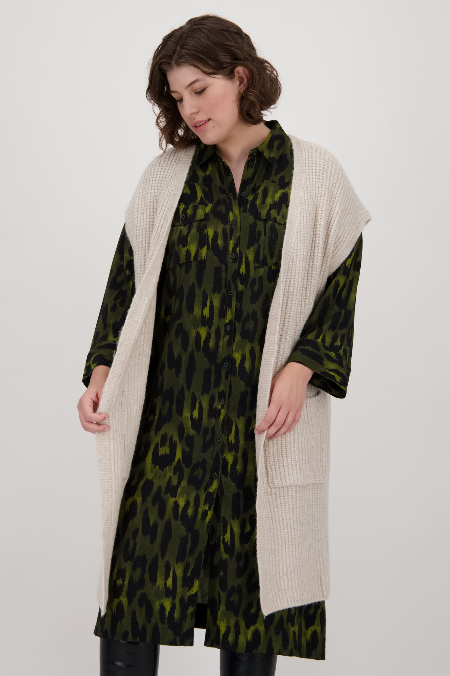 Long cardigan écru sans manches de Fransa pour Femmes