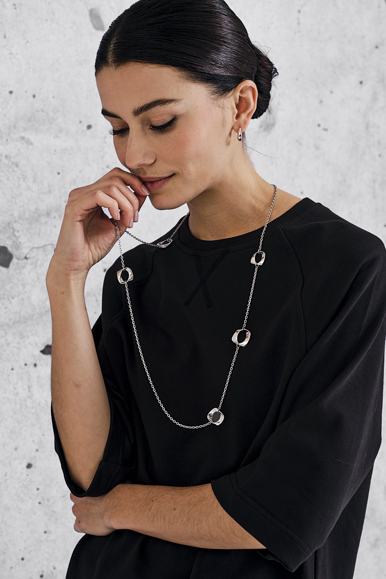 Long collier en argent avec pendentifs ronds de Liberty Island pour Femmes