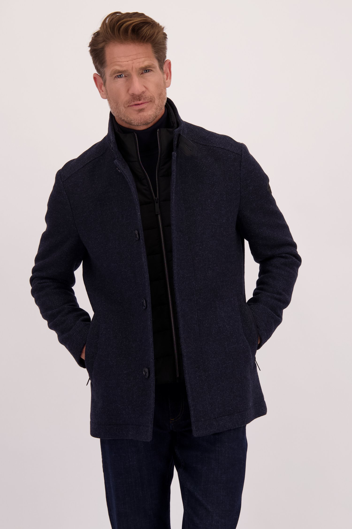 Le devant de Manteau en laine bleu de Dansaert Blue pour Hommes