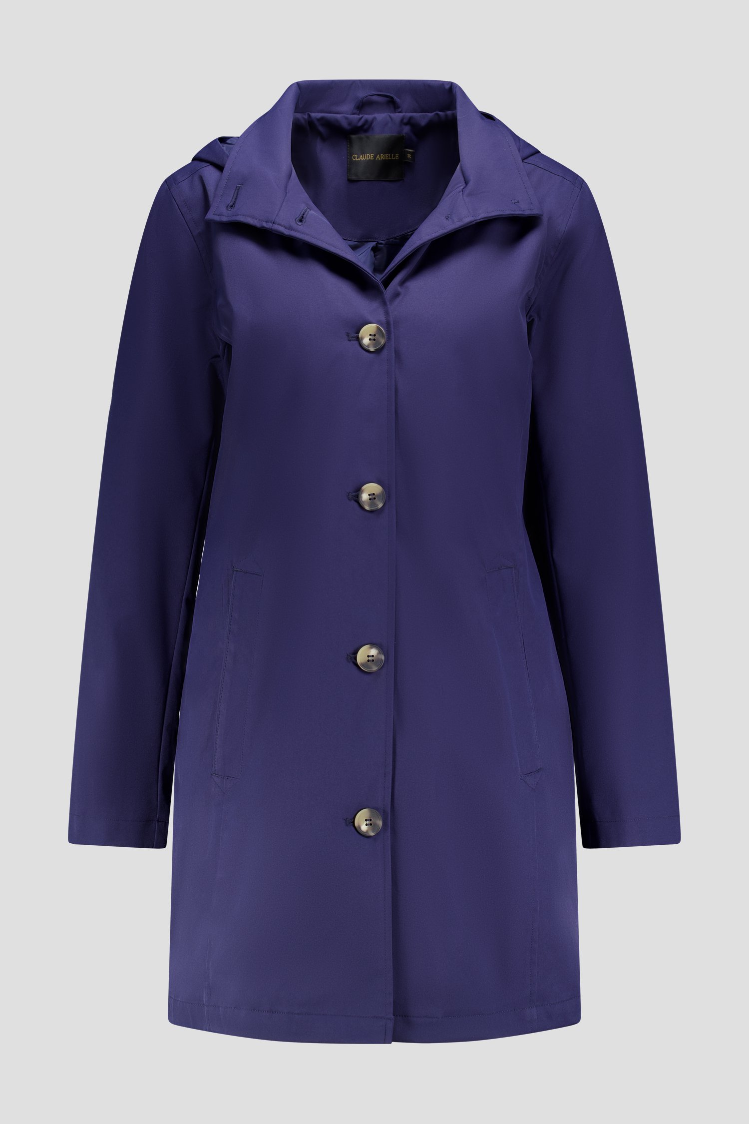 Manteau mi-long navy avec capuche de Claude Arielle pour Femmes