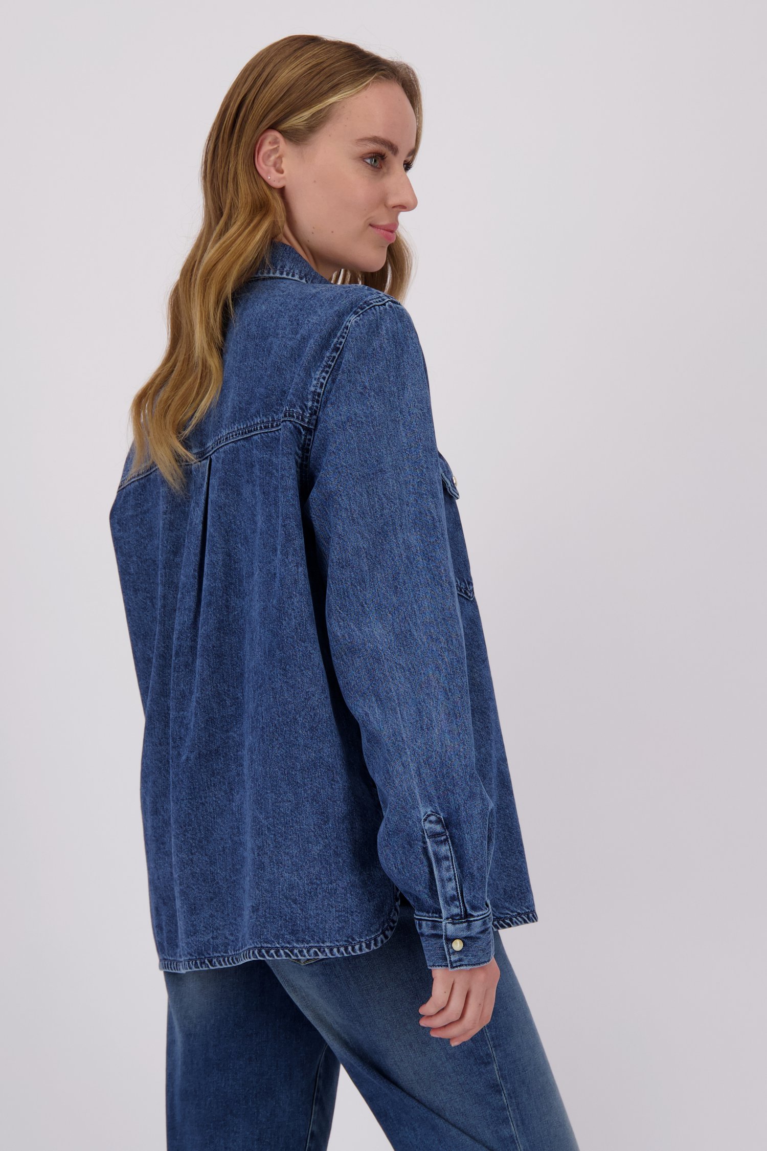 Mediumblauwe denimblouse van Liberty Island Denim voor Dames