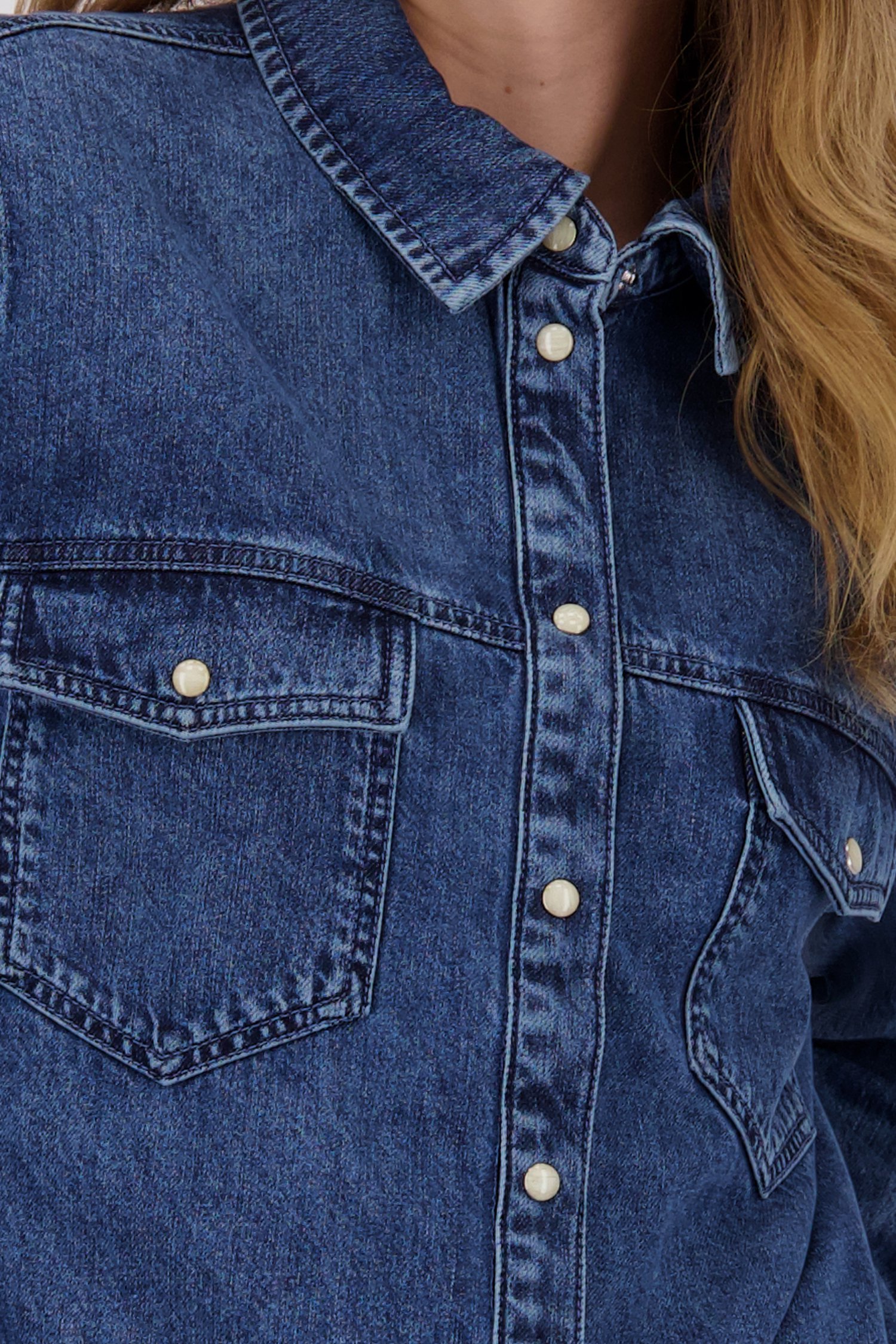 Mediumblauwe denimblouse van Liberty Island Denim voor Dames