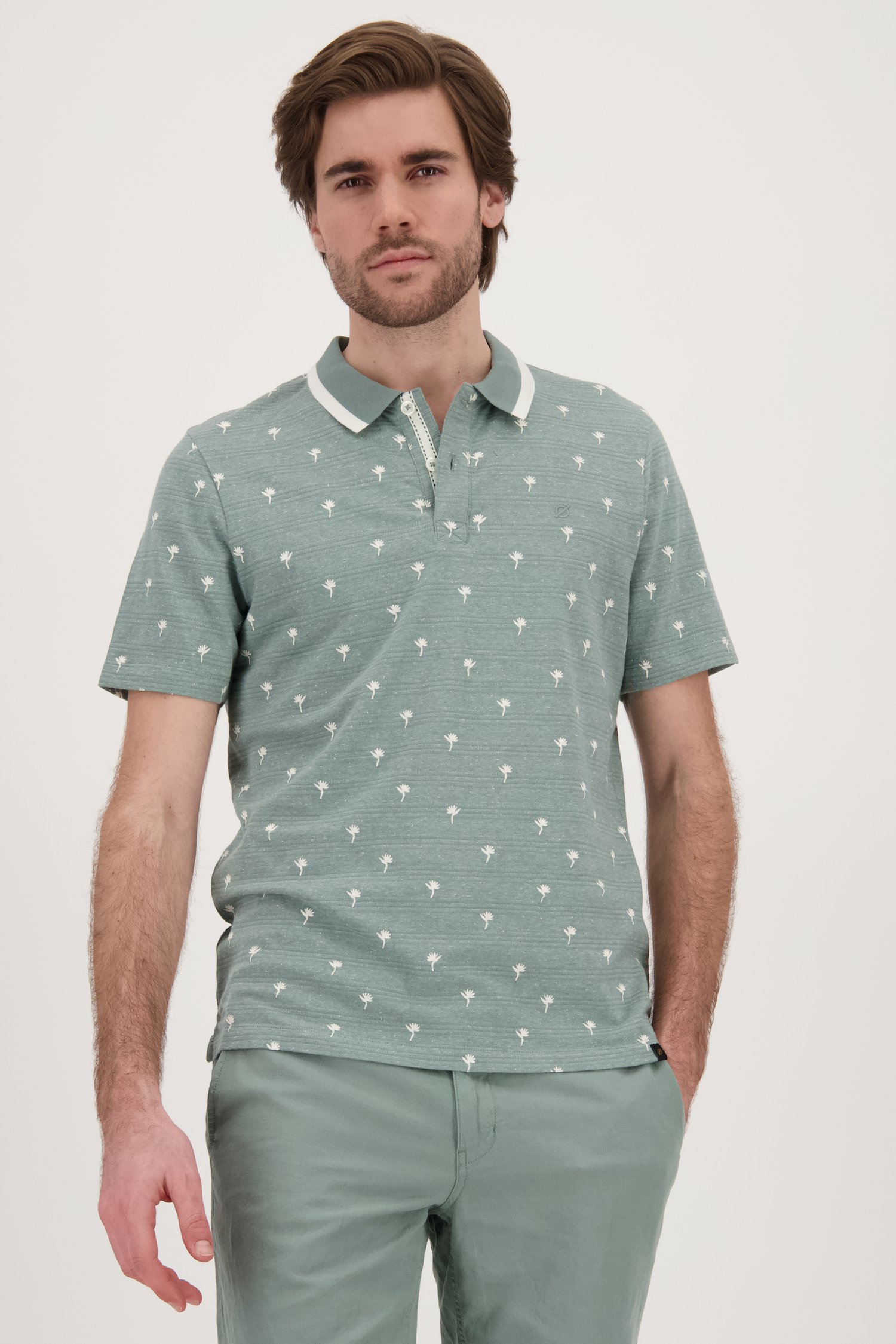 Muntgroene polo met fijne print van Ravøtt voor Heren