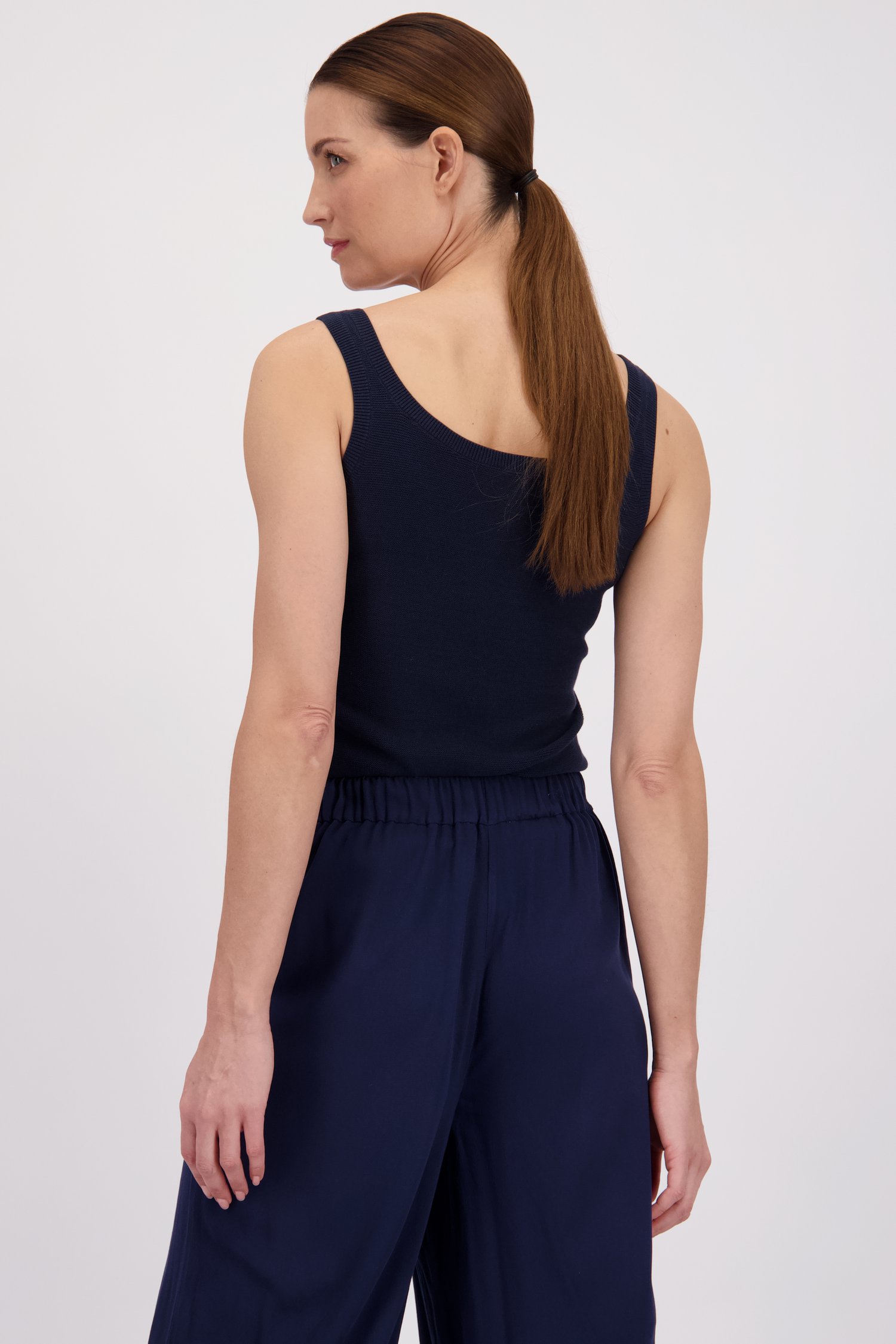 Navy geribd topje met ronde hals van Liberty Island voor Dames