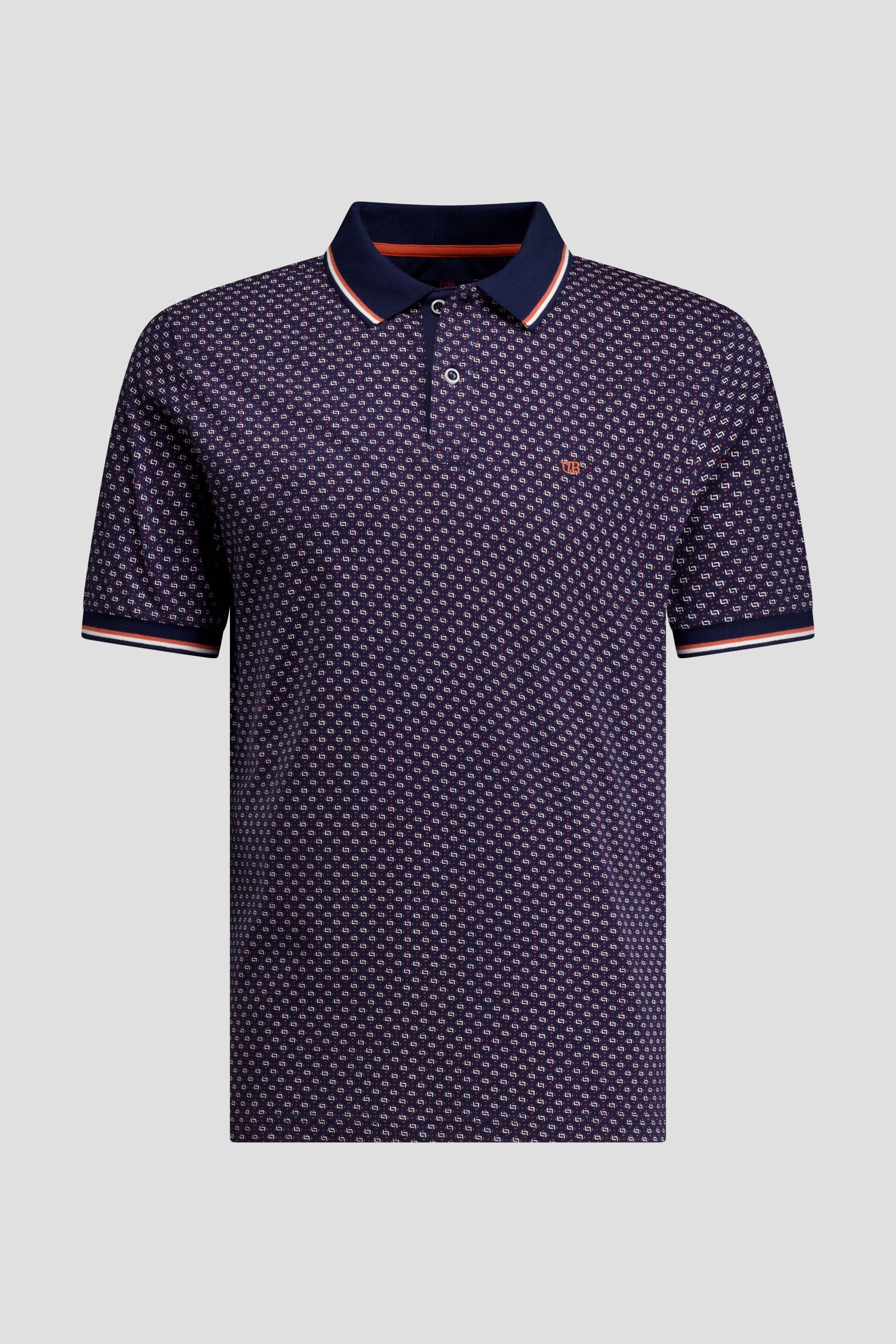 Productfoto 1 van Navy polo met fijne oranje-witte print door Dansaert Blue voor Heren