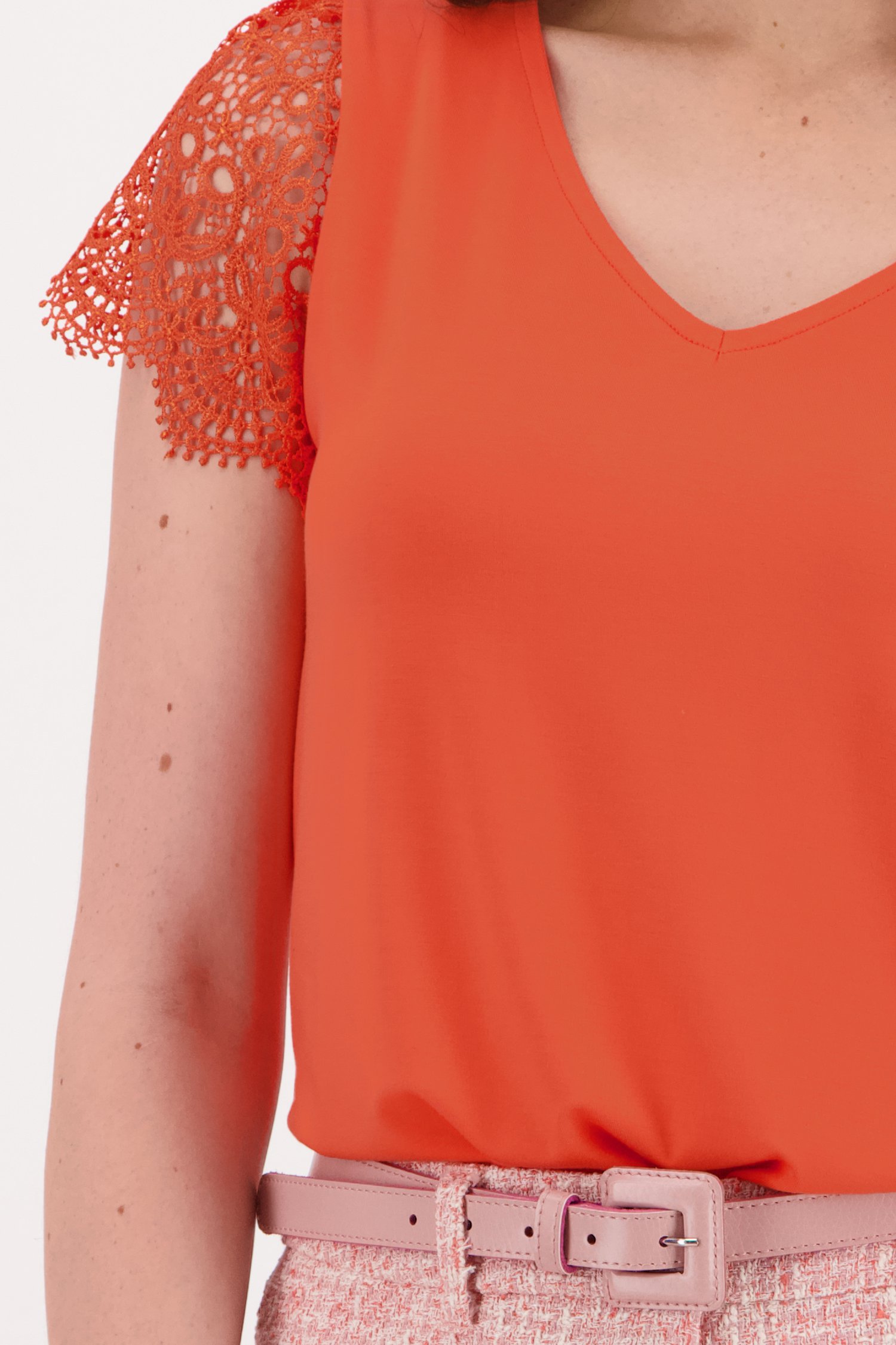 Oranje-rode blouse met korte kapmouwtjes van D'Auvry voor Dames