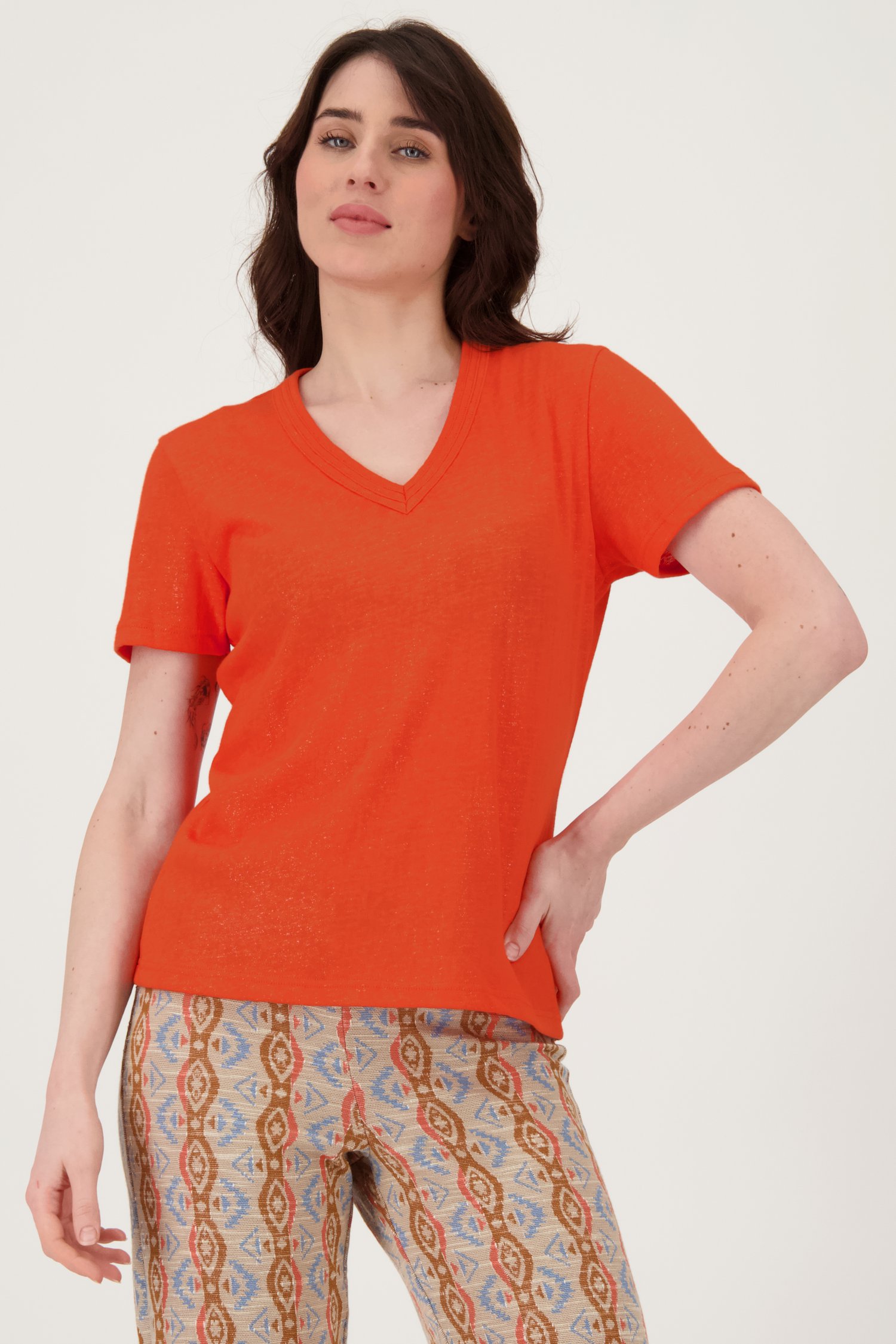 Oranje T-shirt met glitters van Geisha voor Dames