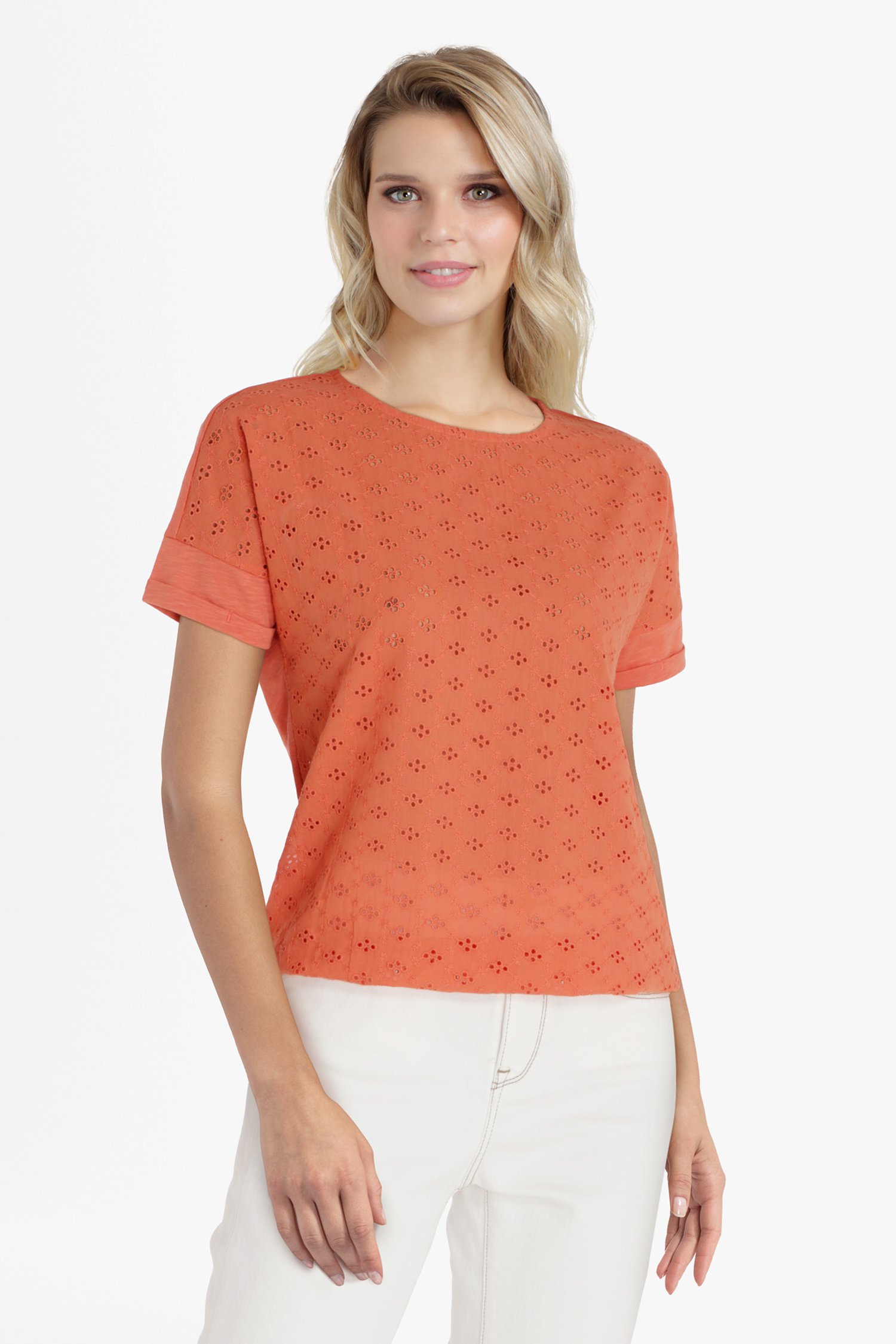 Communicatie netwerk Groenten compenseren Oranje T-shirt met kant van Libelle | 5980856 | e5