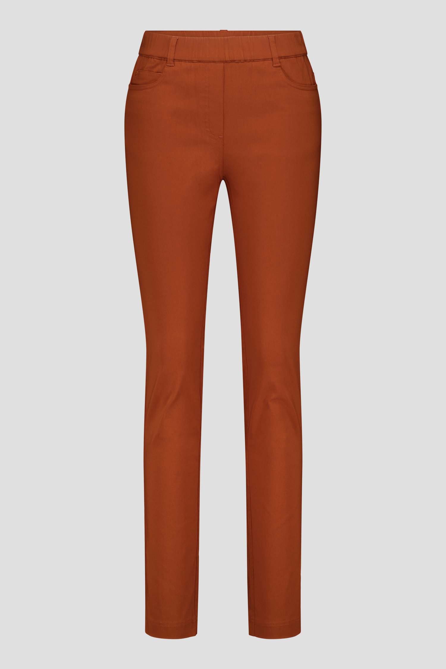 Oranjebruine stretchbroek met elastische taille van Claude Arielle voor Dames