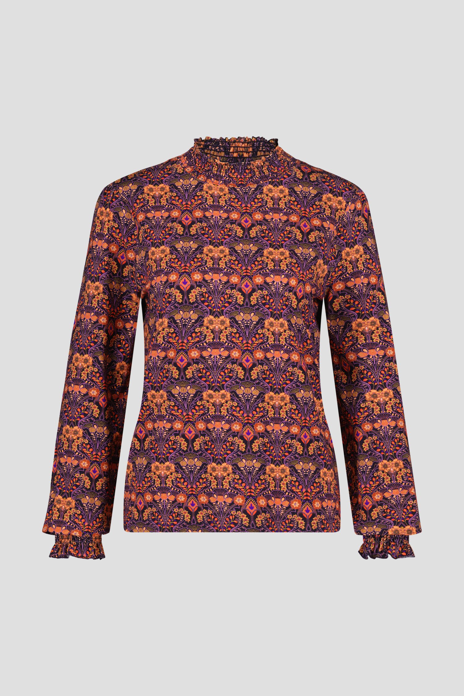 Paars-oranje T-shirt met fijn gebloemd motief van Geisha voor Dames