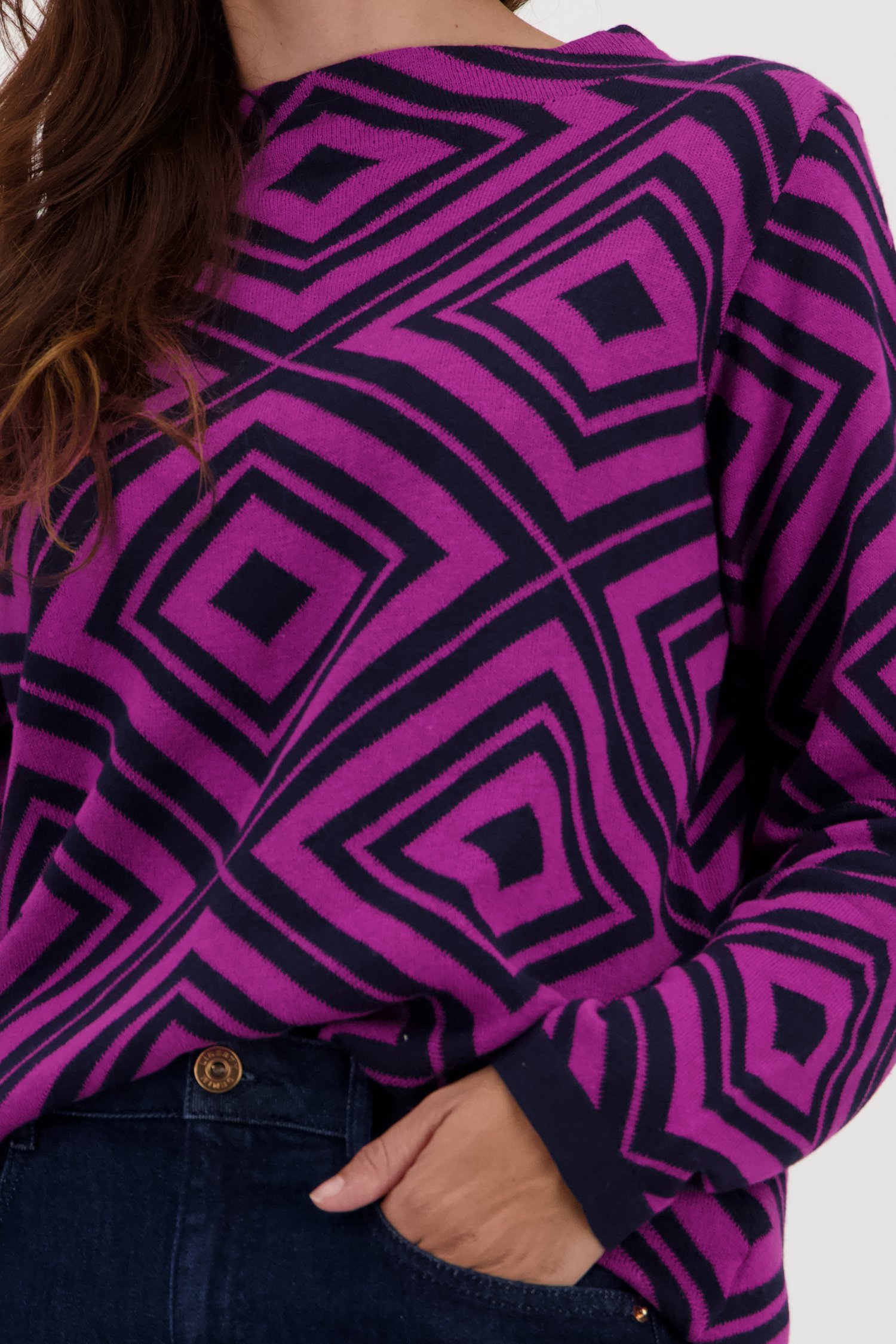 Paars truitje met navy grafische print van Signature voor Dames