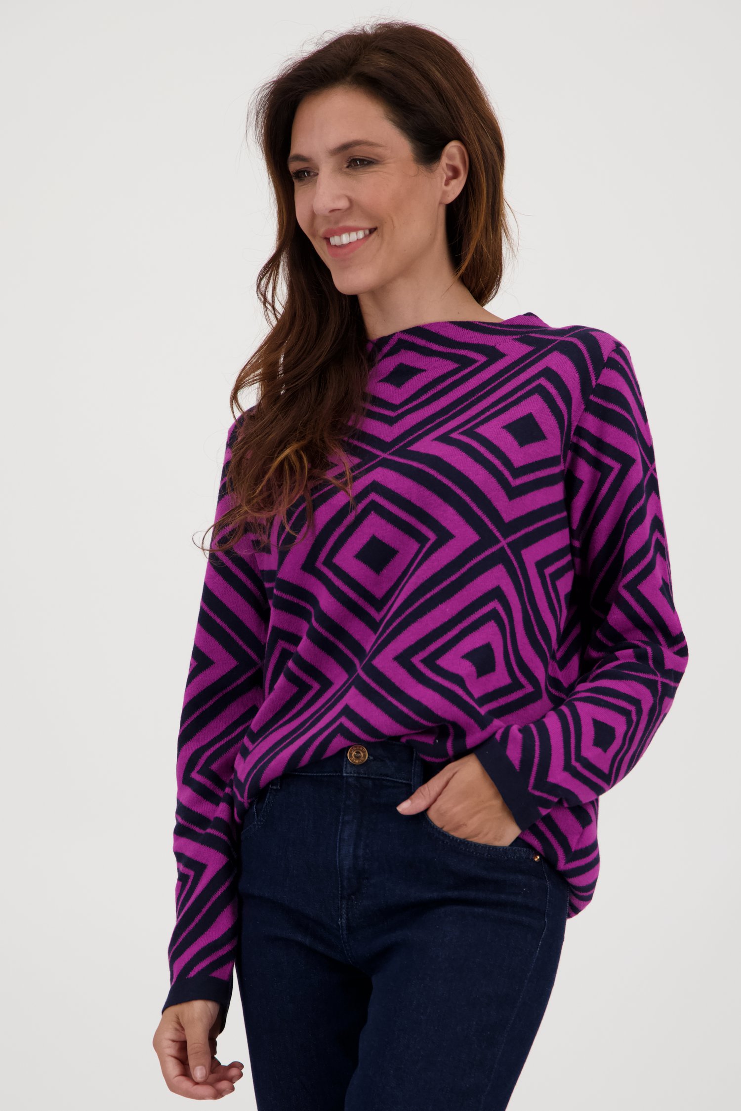 Paars truitje met navy grafische print van Signature voor Dames
