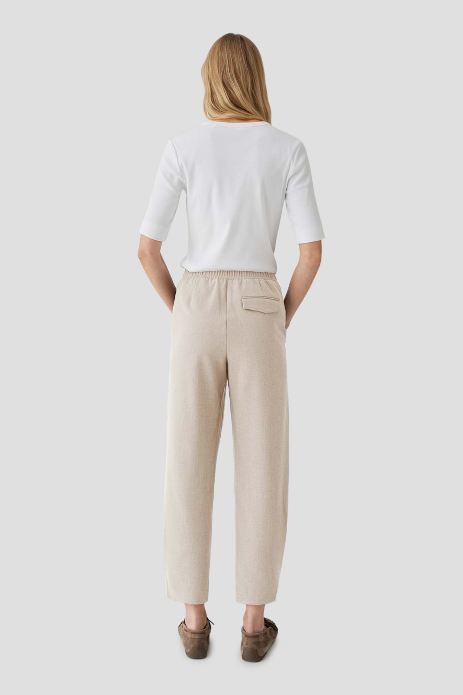 Le dos de Pantalon beige chiné avec taille élastiquée de Opus pour Femmes