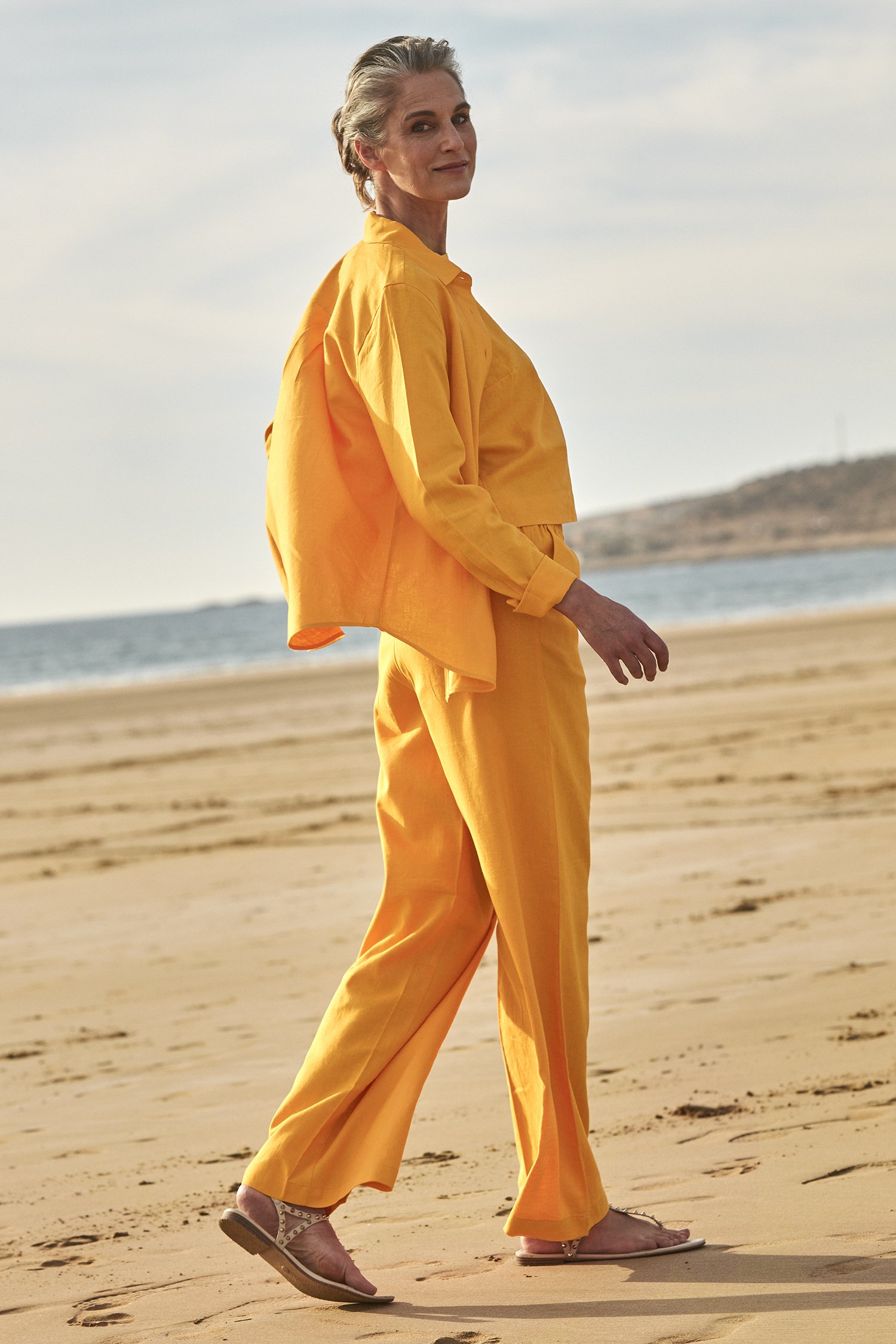 Pantalon en lin orange de Liberty Island pour Femmes
