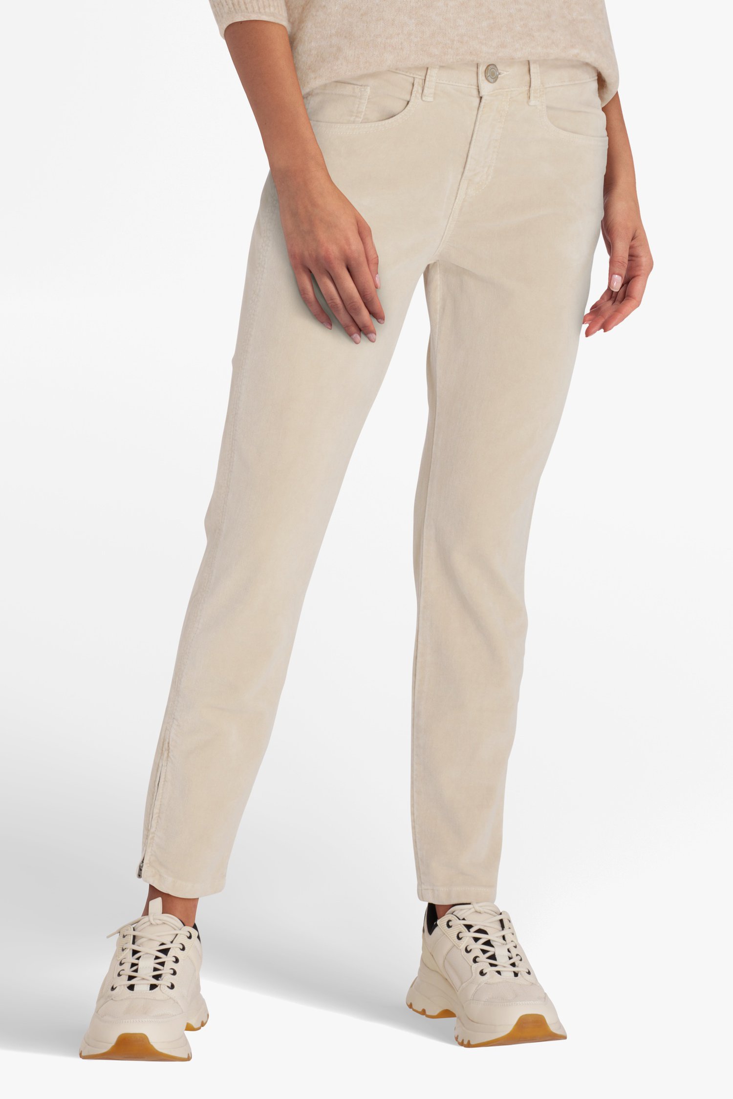 Pantalon en velours beige - slim fit de Opus pour Femmes