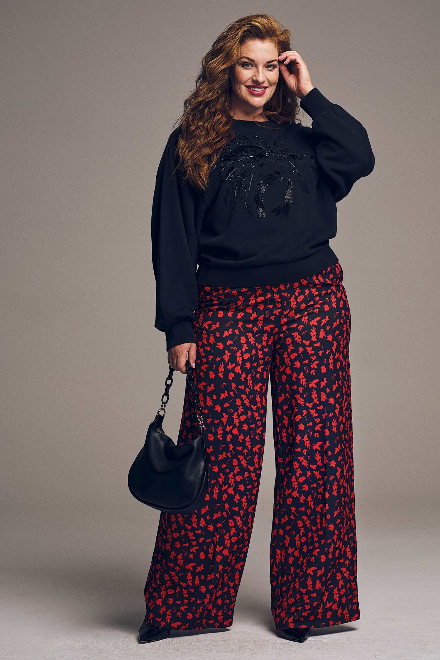 Pantalon large à l'imprimé floral rouge de Louise pour Femmes