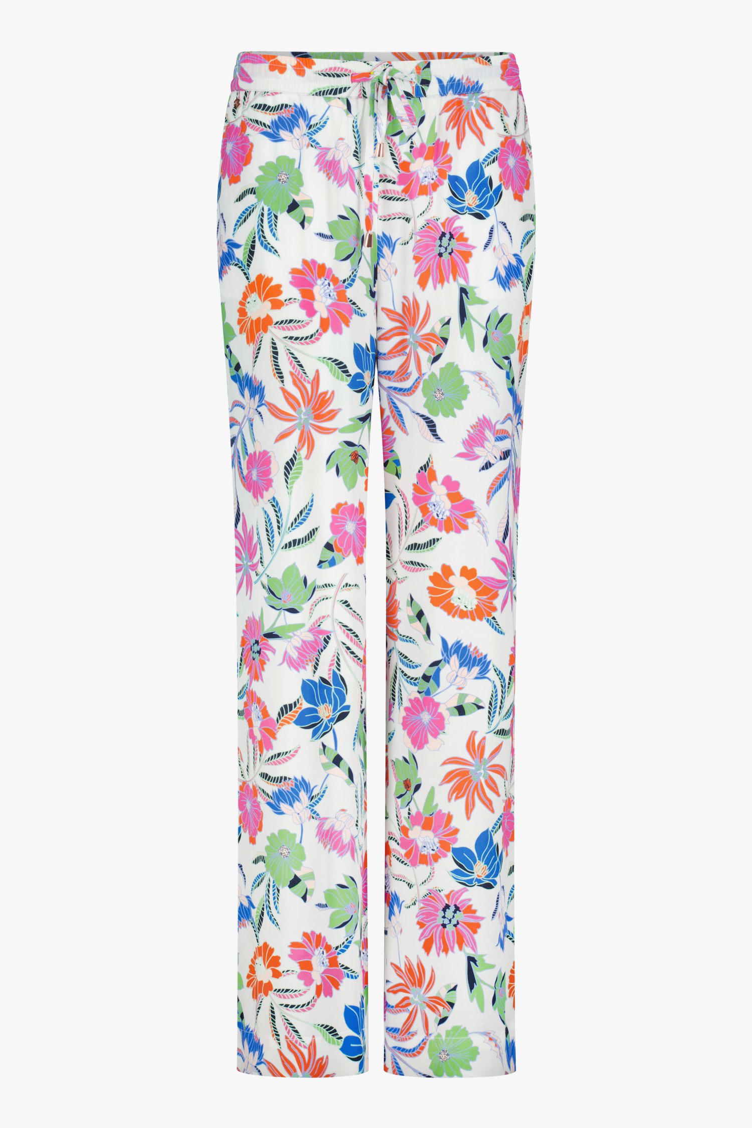 Pantalon large blanc à imprimé floral coloré de Claude Arielle pour Femmes
