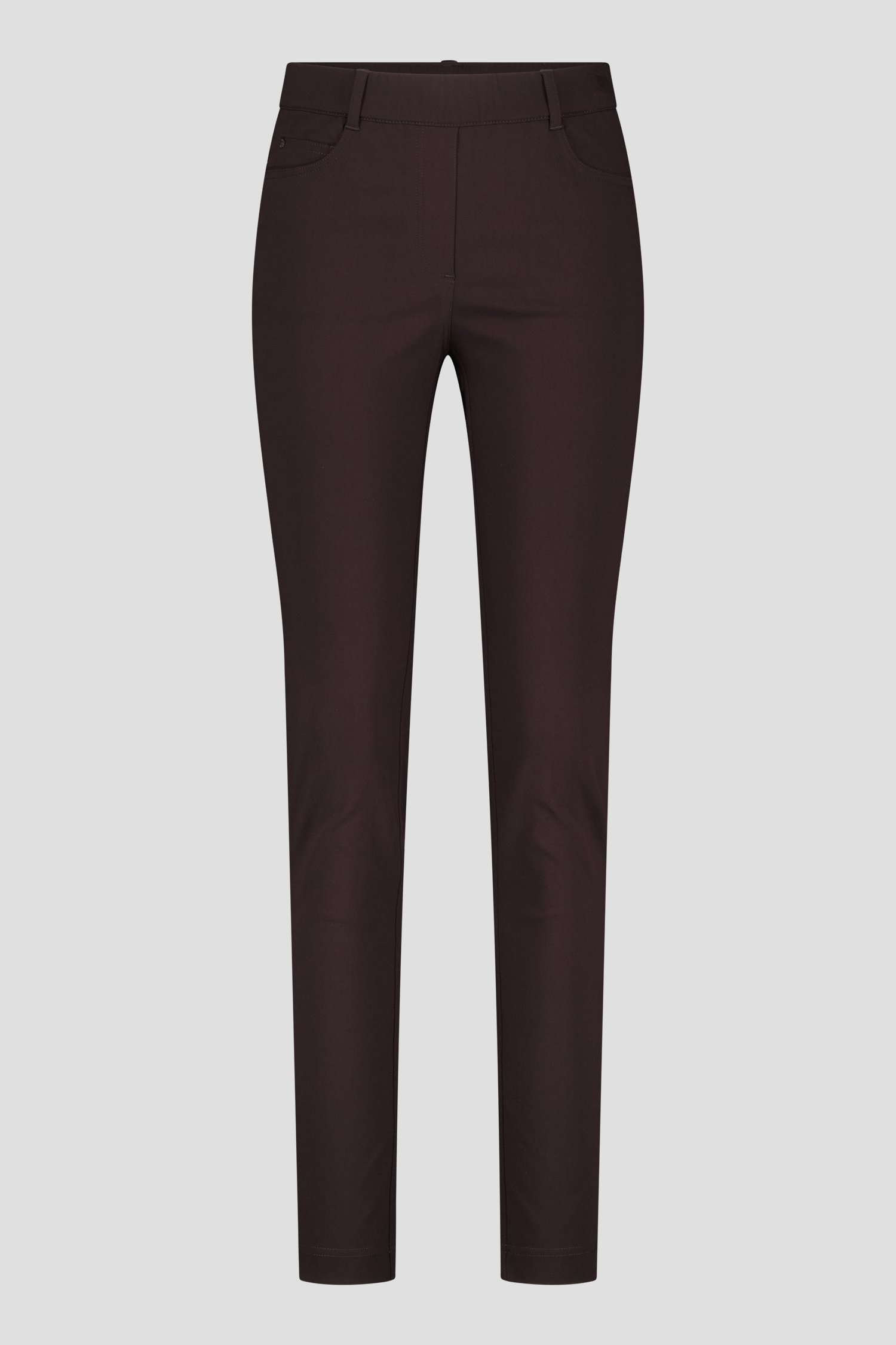 Pantalon stretch marron avec taille élastiquée de Claude Arielle pour Femmes