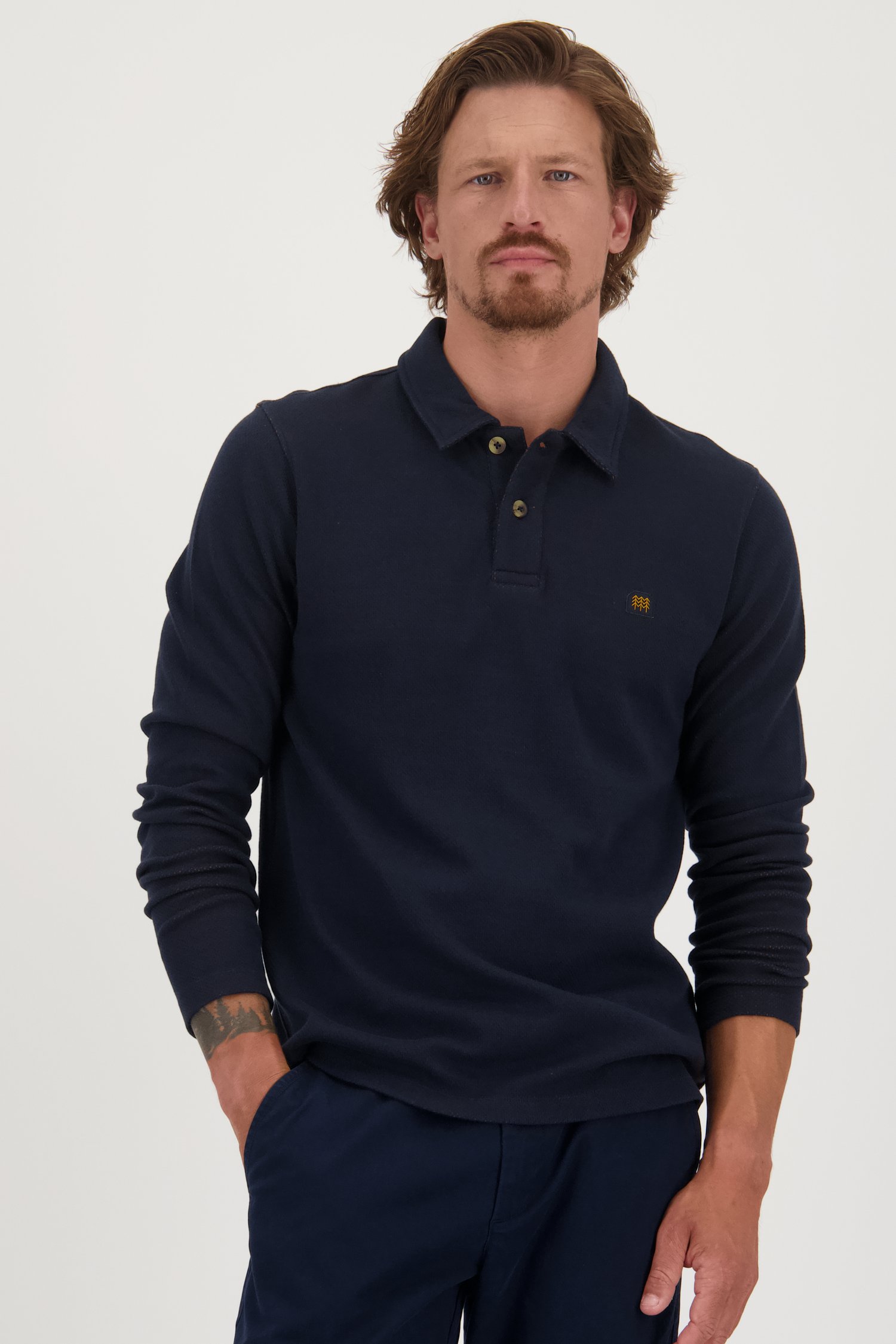 Polo à manches longues bleu foncé de Ravøtt pour Hommes