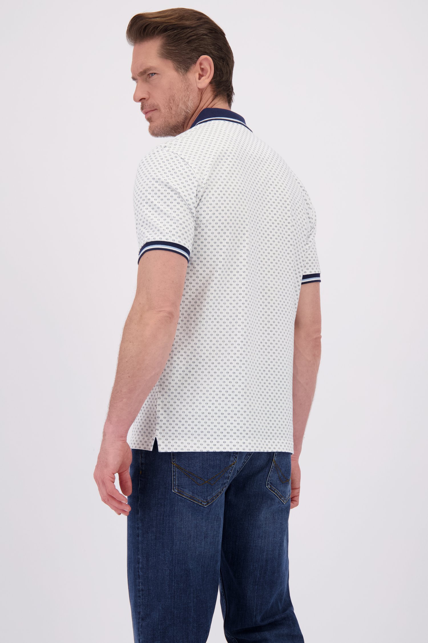 Le dos de Polo blanc à fine print bleue de Dansaert Blue pour Hommes